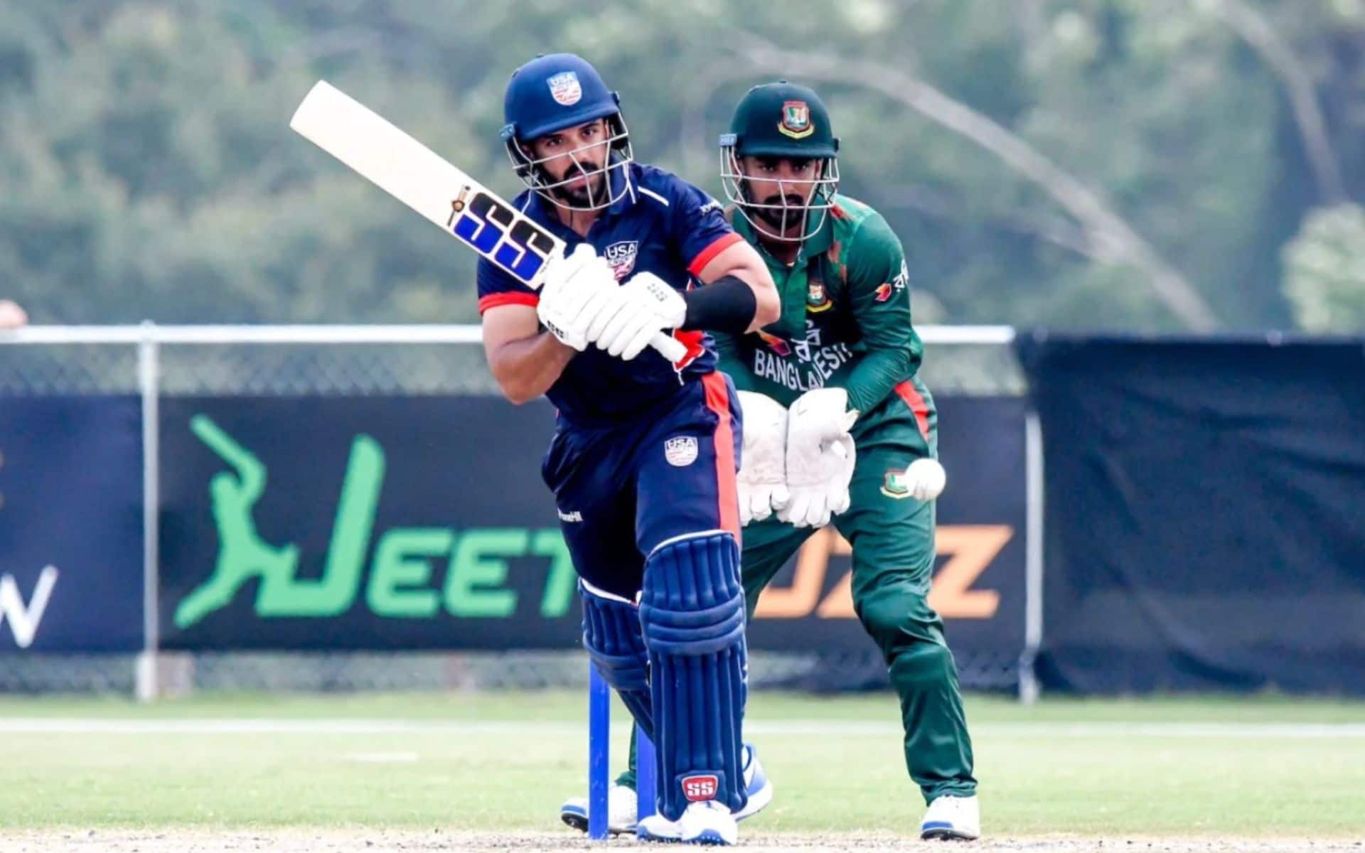 Shayan Jahangir in action against Bangladesh in May 2024 (USA Cricket)
