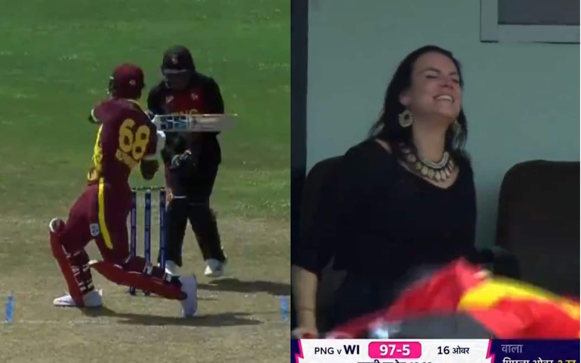 PNG fangirl enjoying Rutherford's wicket in T20 WC (x.com)