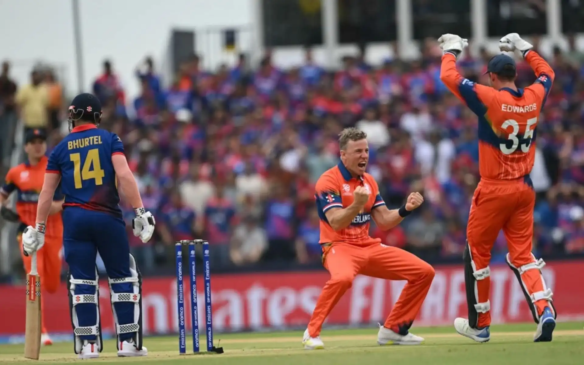 Logan Van Beek celebrating a Nepal wicket in T20 World Cup 2024 (x.com)