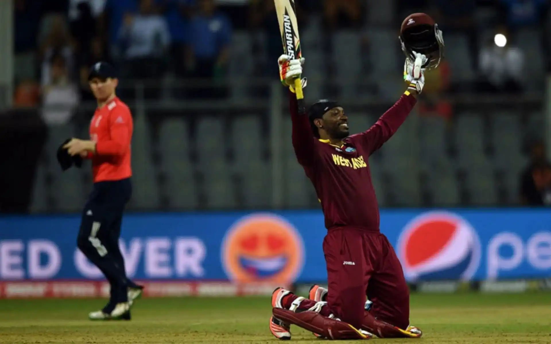 Chris Gayle celebrating his match-winning 100* against England in 2016 (x.com)