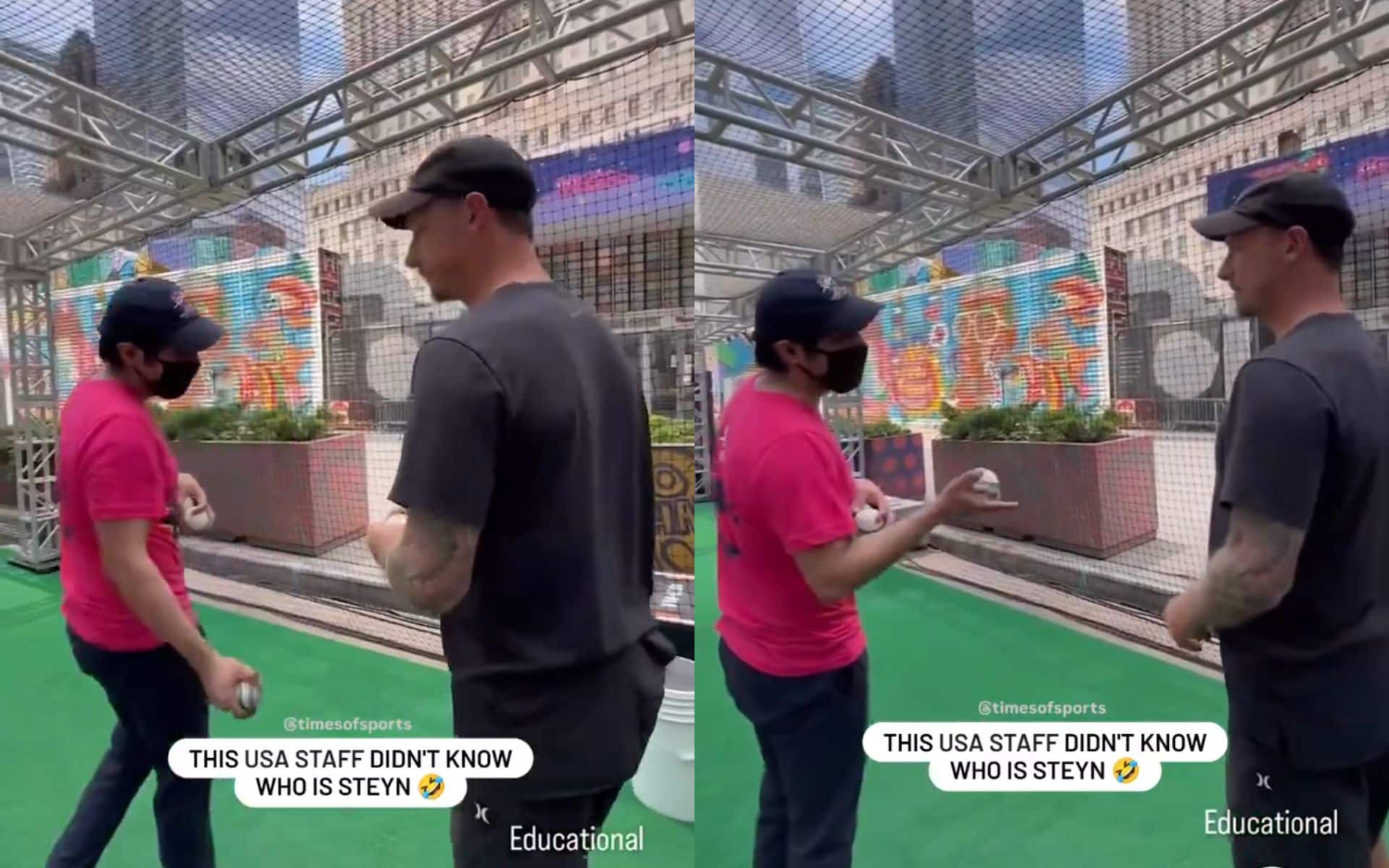 Dale Steyn getting tips from a staff member in USA (x.com)