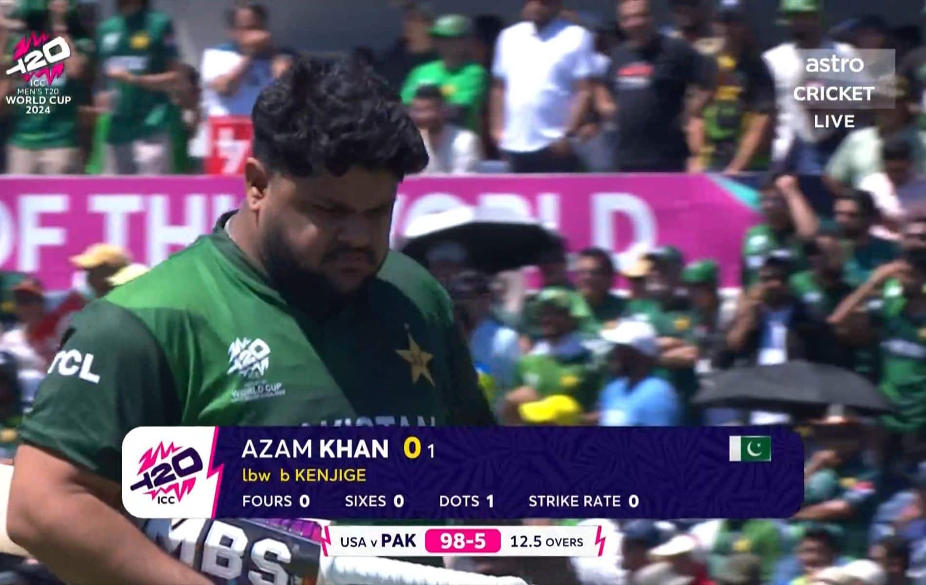 Pakistan batter Azam Khan got out for a golden duck in World Cup T20 (x.com)
