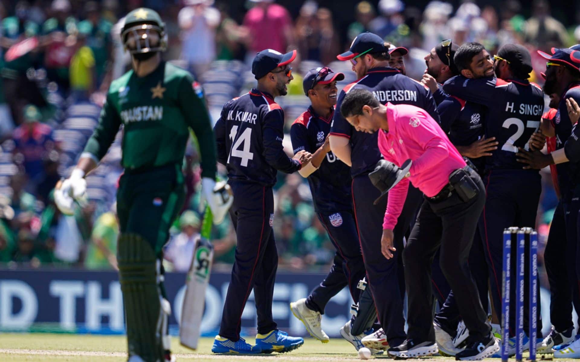 USA team celebrates after defeating Pakistan [AP Photo]