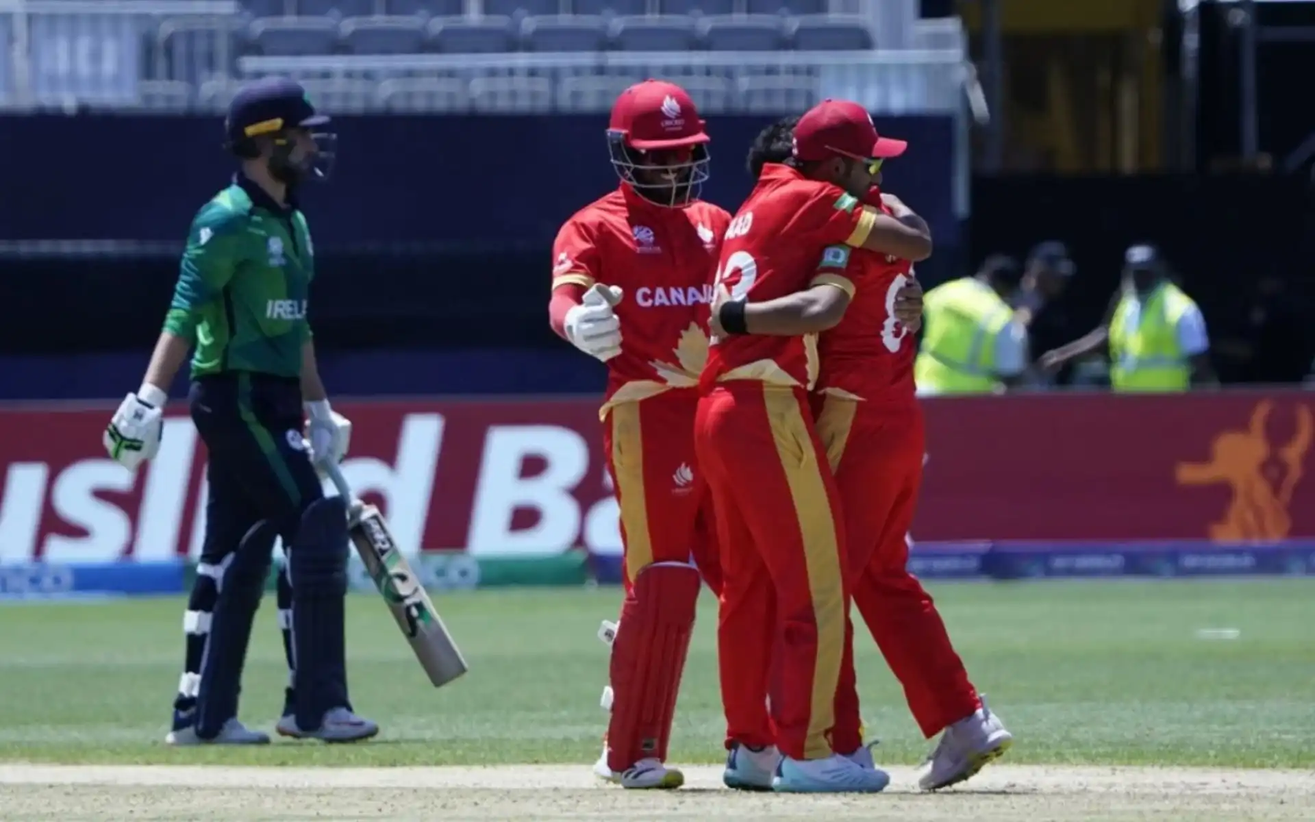 Canada players celebrating an Ireland wicket (x.com)