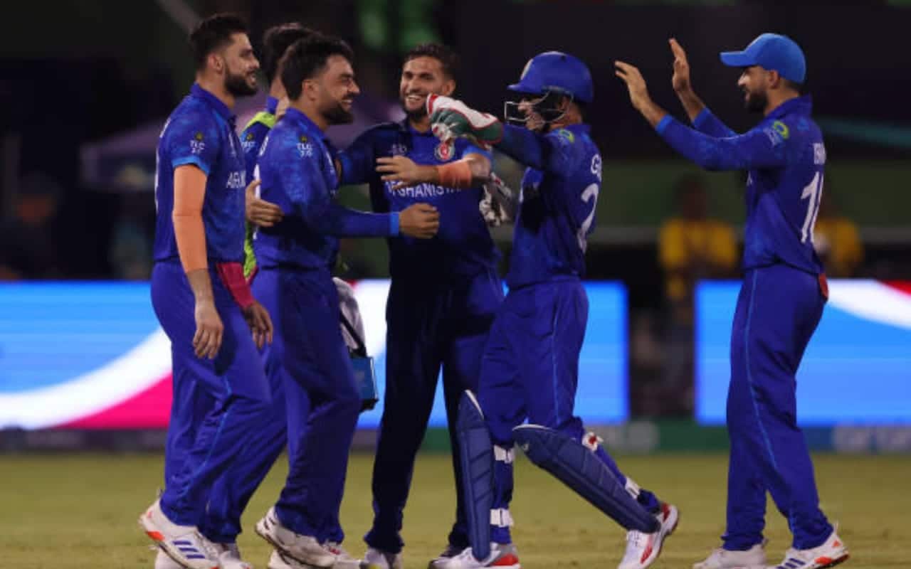 Afghanistan players celebrate historic win over New Zealand (x.com)