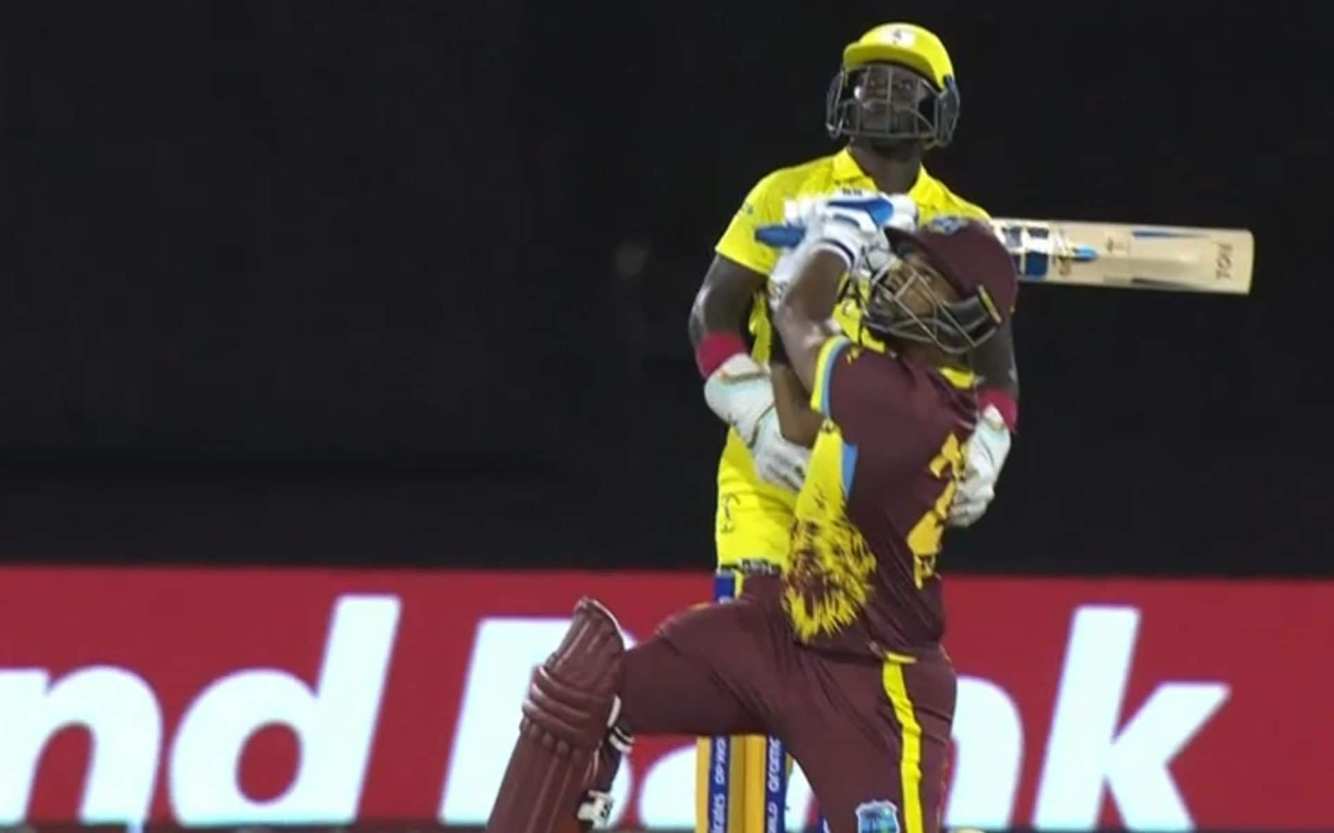 Nicholas Pooran got off the mark with a monstrous hit against Uganda [X]