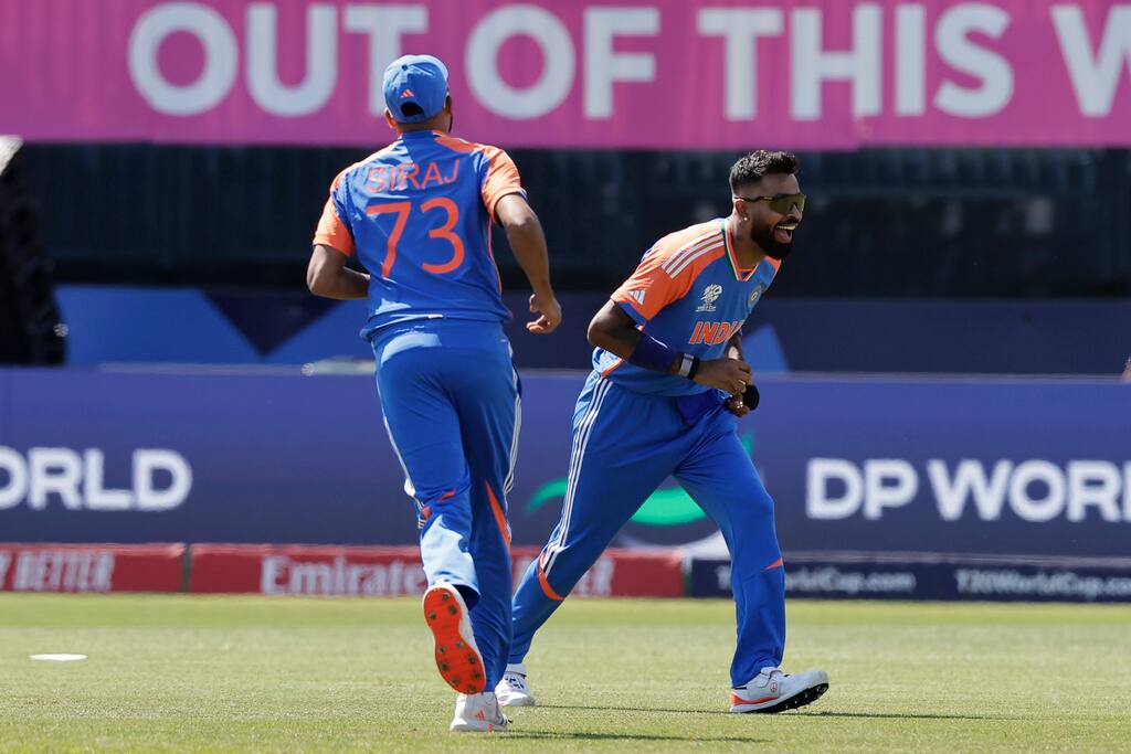 Siraj helped Pandya get the wicket of Aaron Jones (AP)