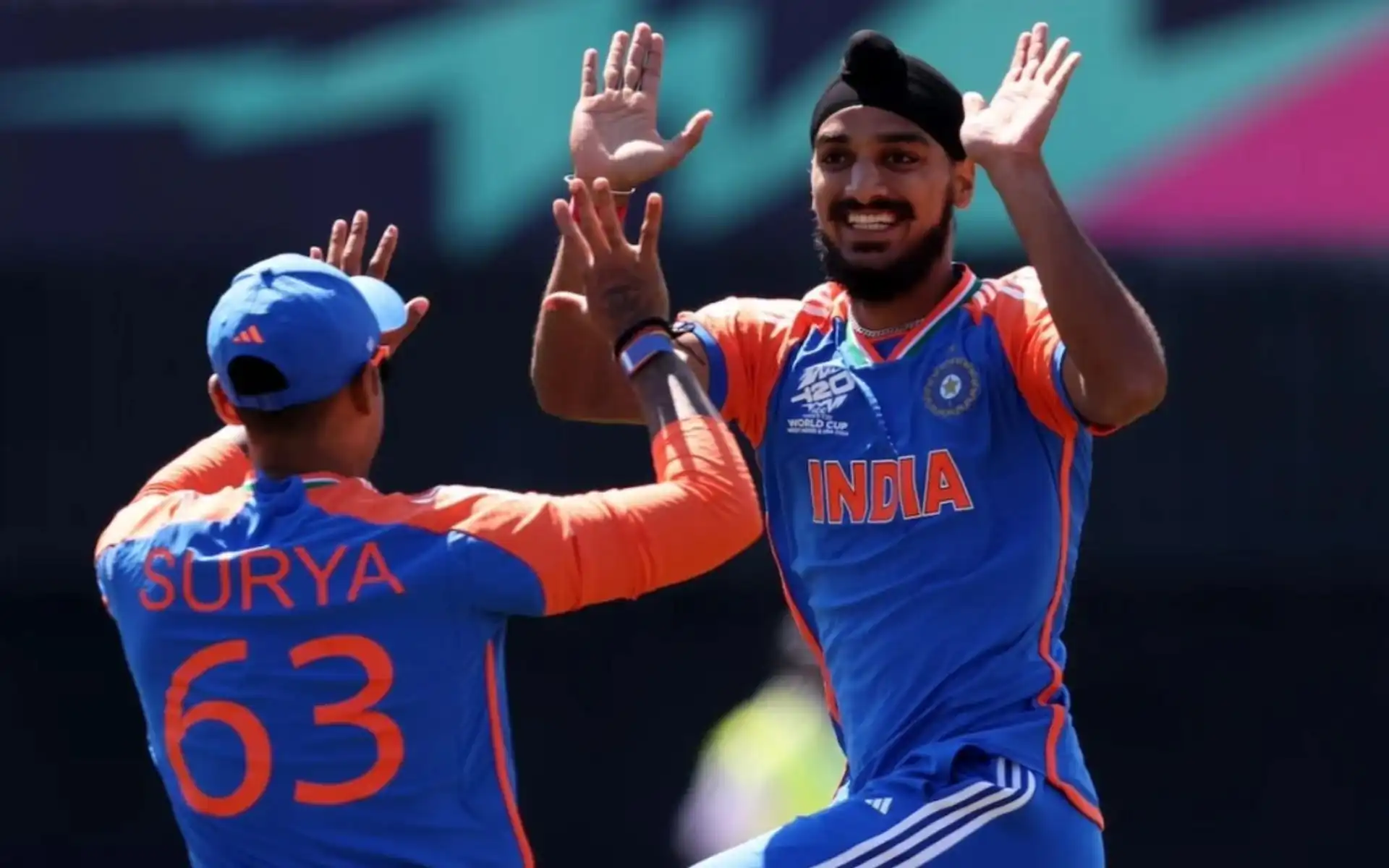 Arshdeep Singh celebrating a USA wicket with Suryakumar Yadav in 2024 T20 World Cup (x.com)