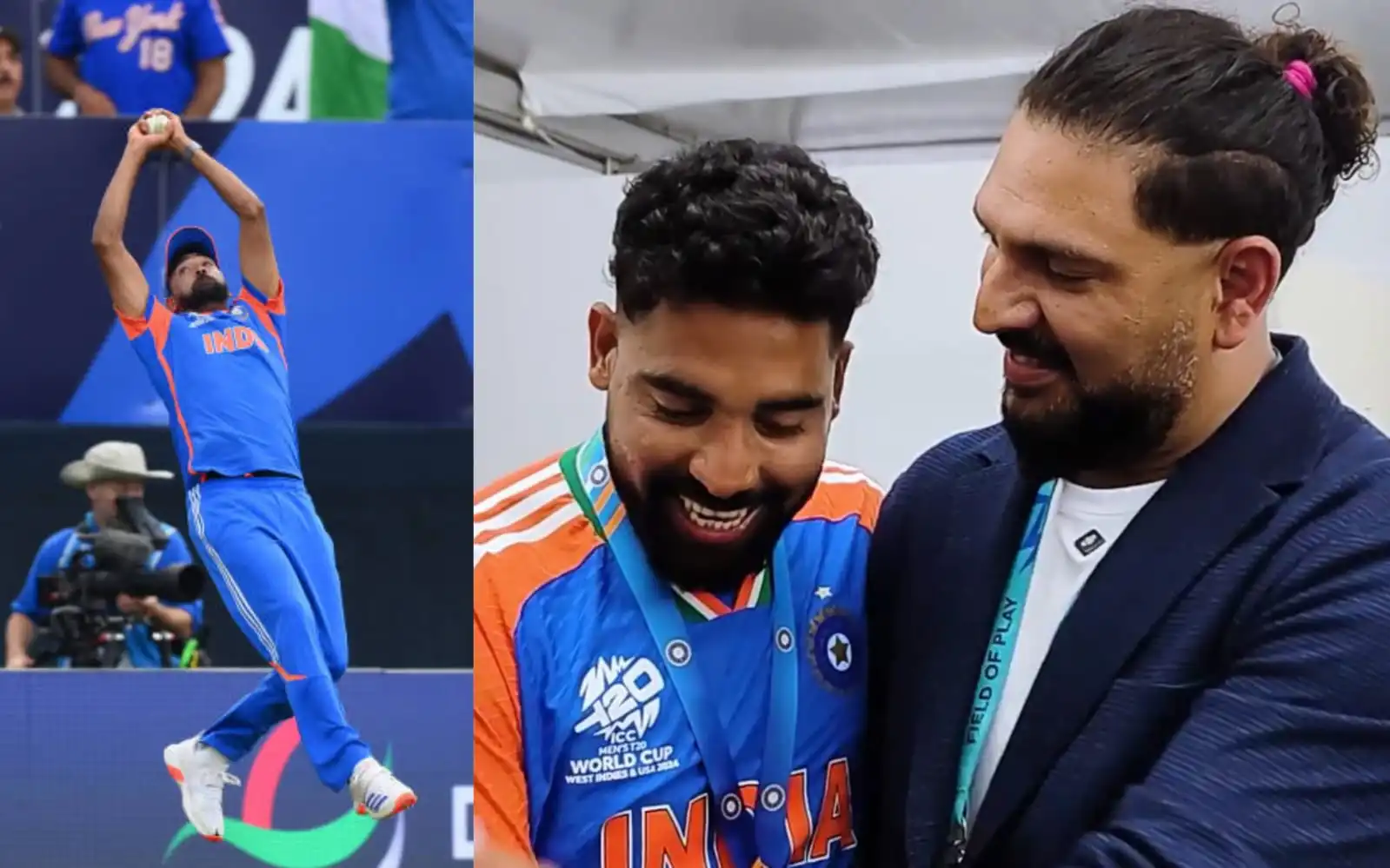 Yuvraj Singh presents Md. Siraj with the medal [X]
