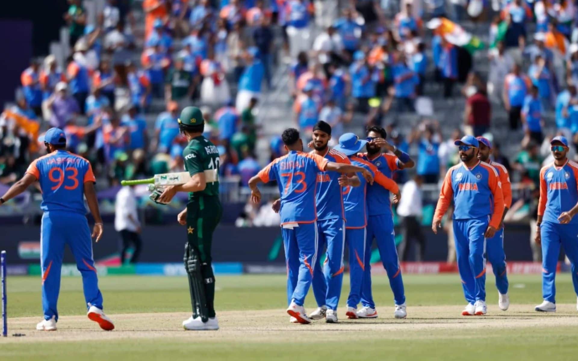 Indian players celebrating win over Pakistan at the 2024 T20 World Cup (AP)