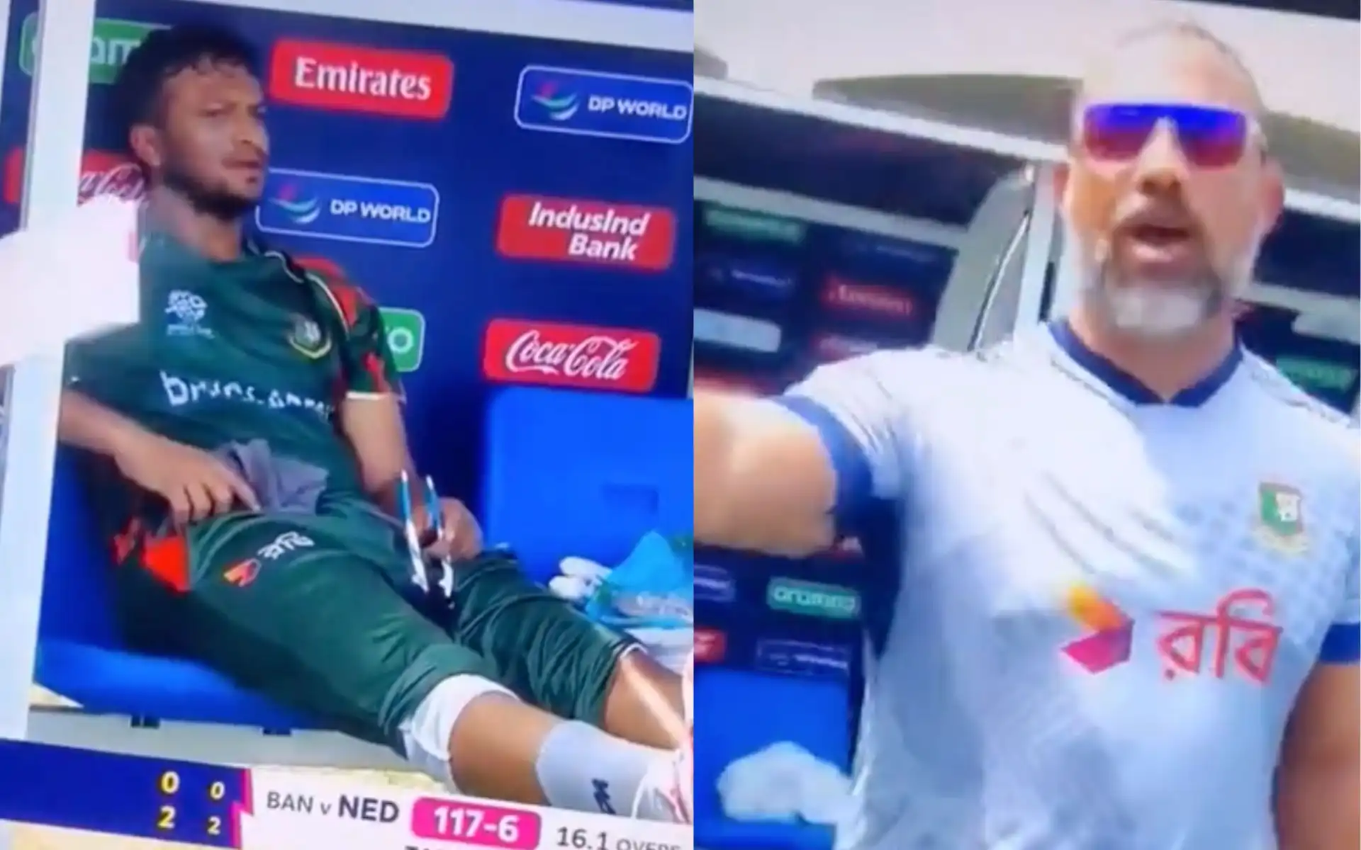 Shakib Al Hasan lying in the dugout (X.com)