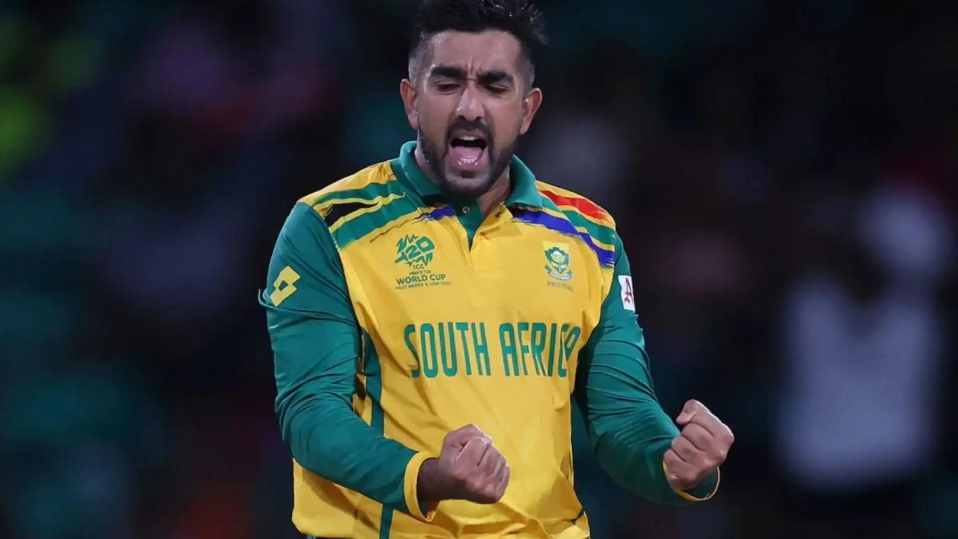 Tabraiz Shamsi celebrating a Nepal wicket (x.com)