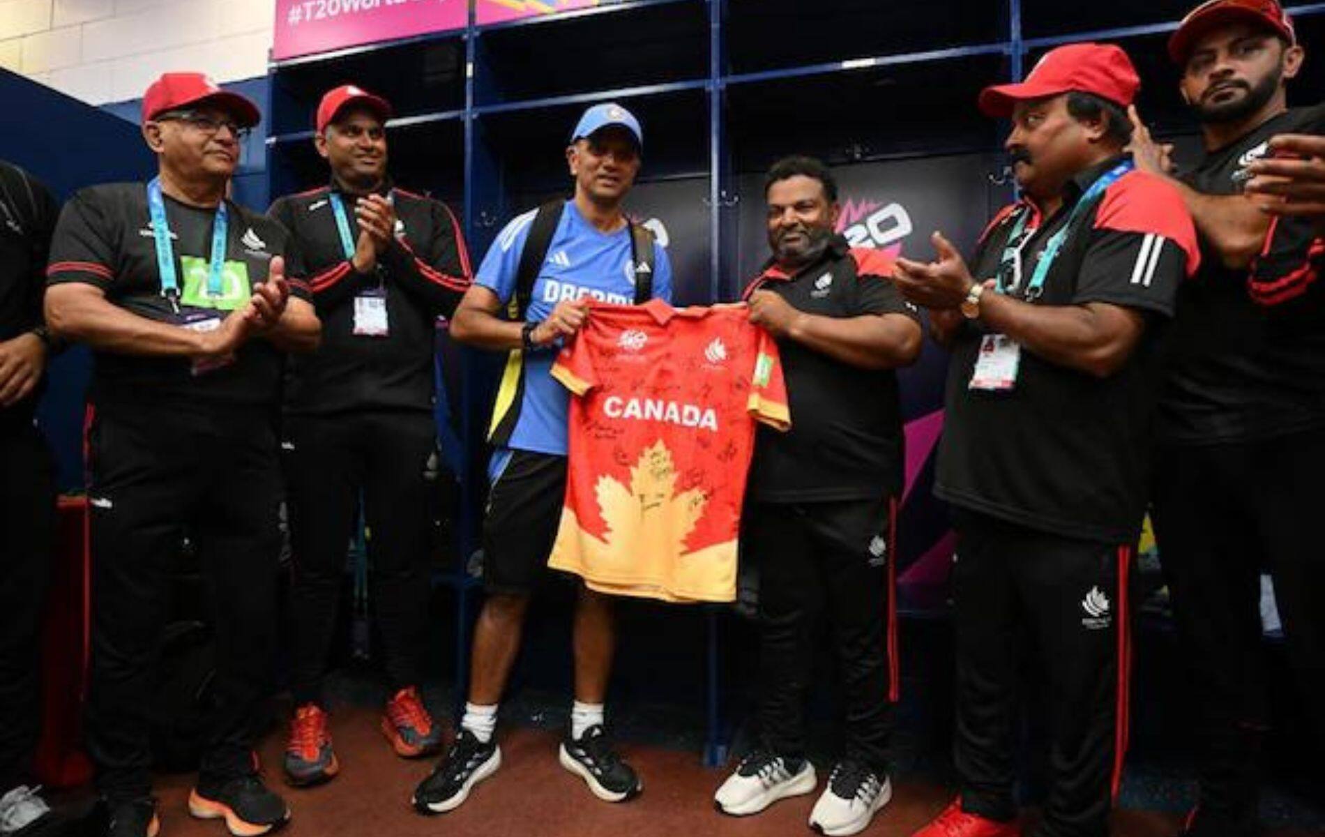 Rahul Dravid honored with players signed Canada jersey (X)