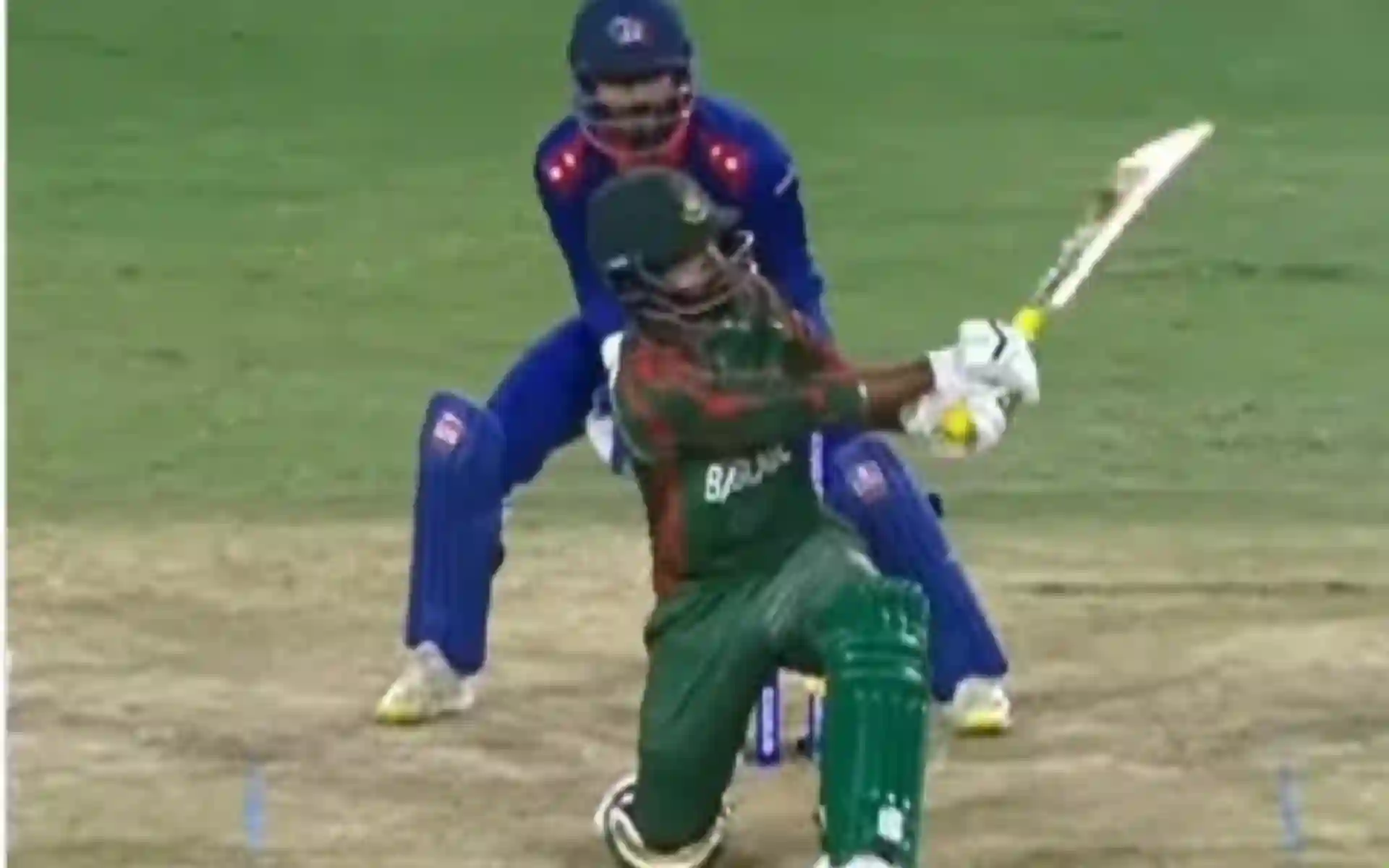 Towhid Hridoy mistiming a sweep against Nepal (X)