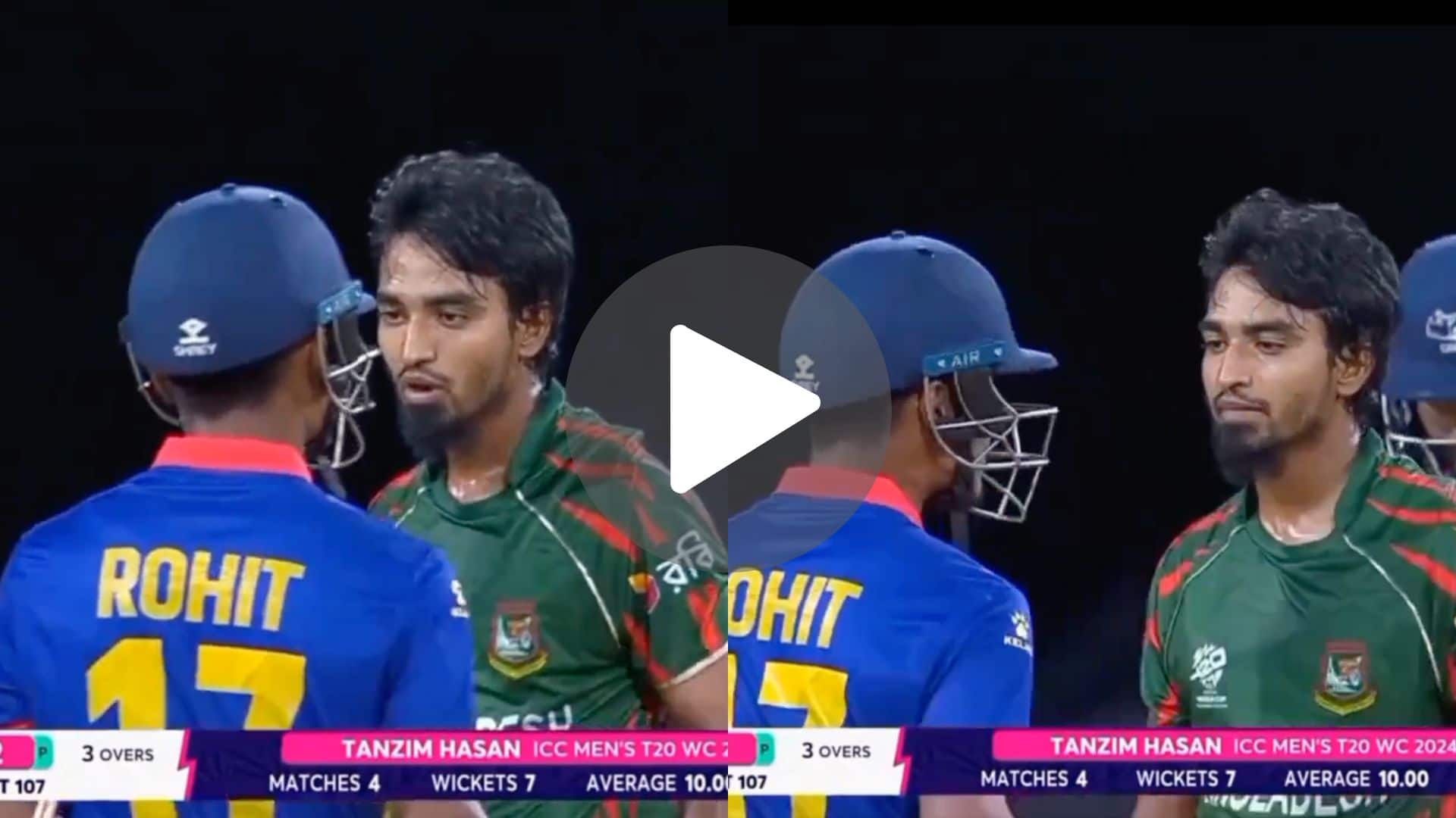 [Watch] Tanzim Gives 'Death Stare' & 'Pushes' Rohit Paudel During A Heated Exchange