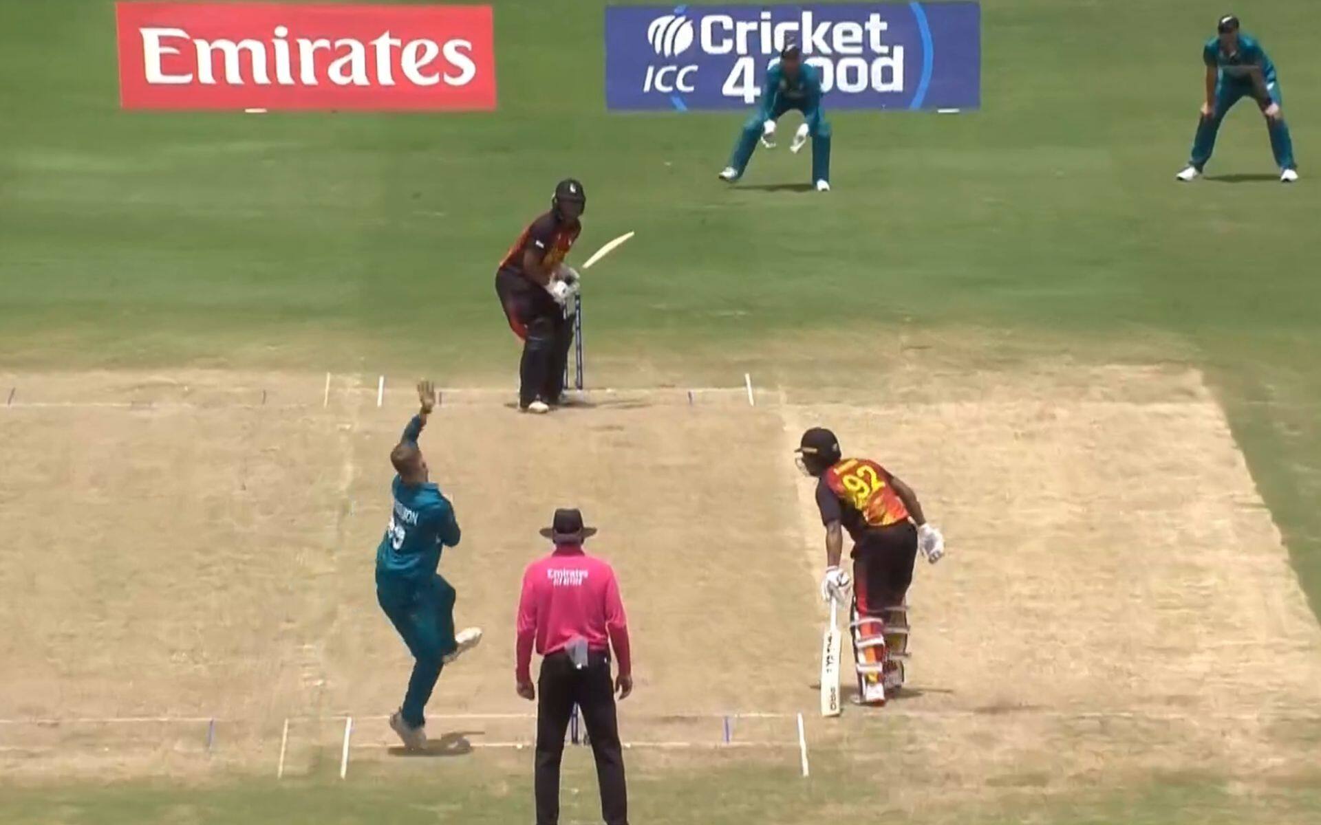 Lockie Ferguson taking PNG skipper's wicket (X.com)