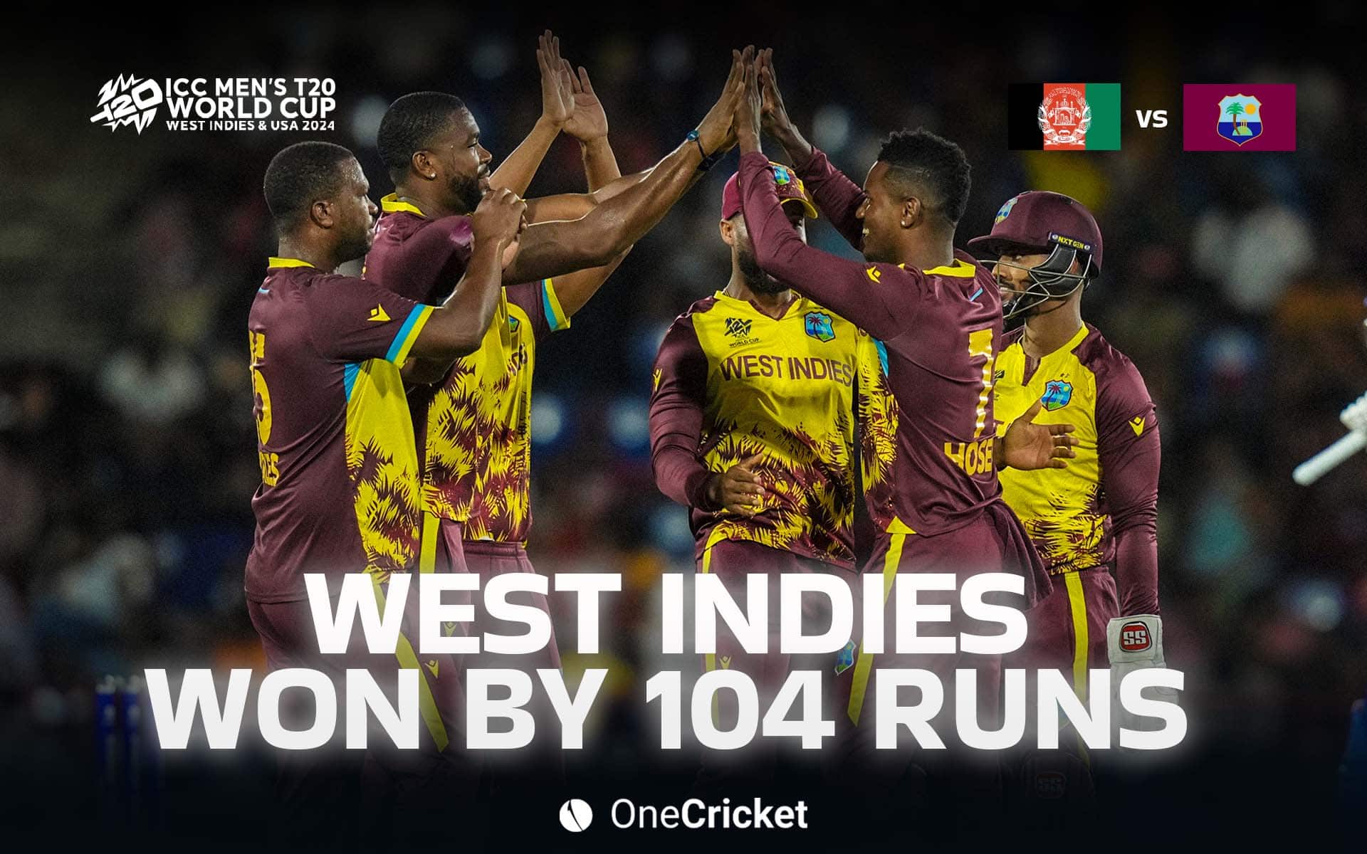 West Indies won the game by 104 runs vs AFG [OneCricket]