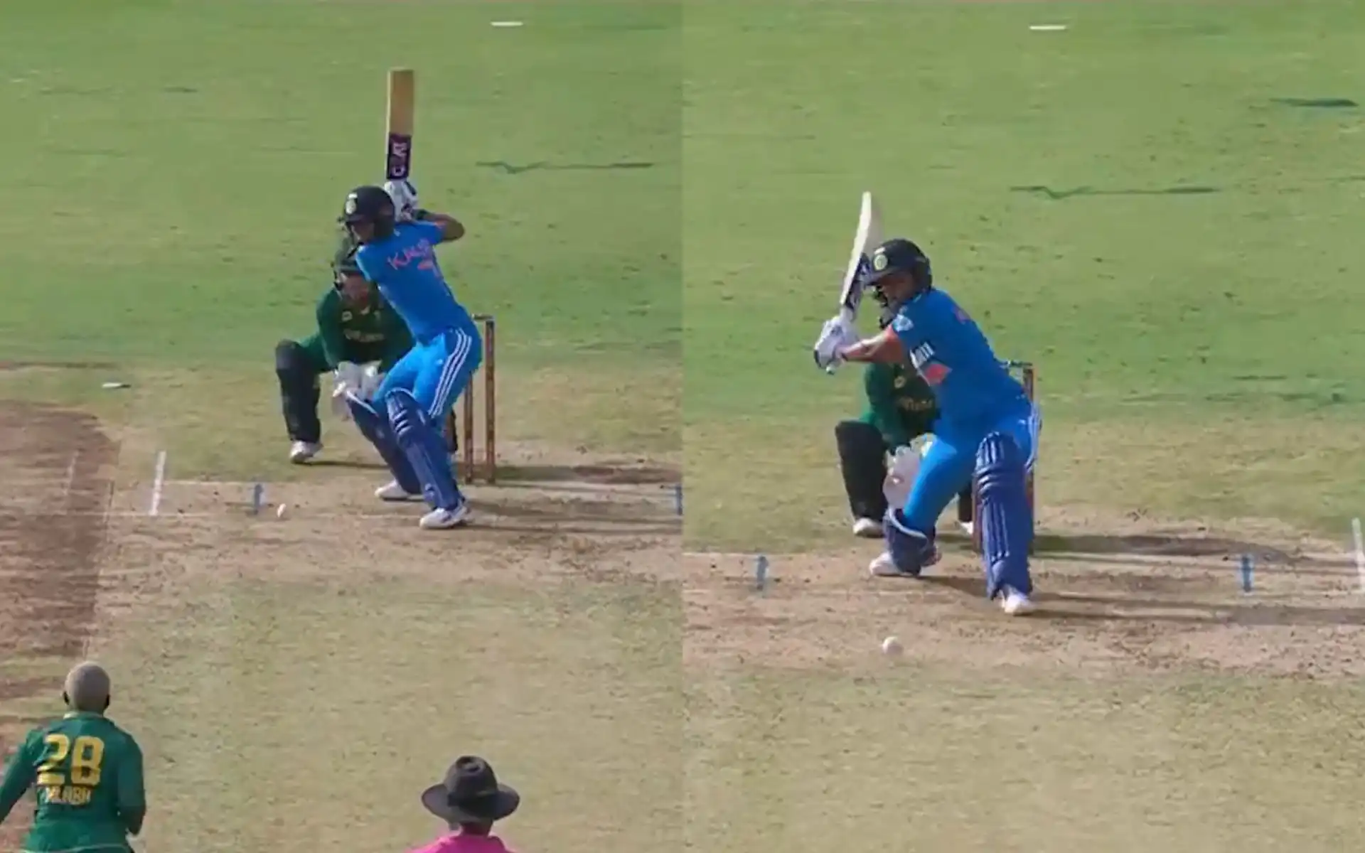 Harmanpreet Kaur swinging hard vs SA (X.com)