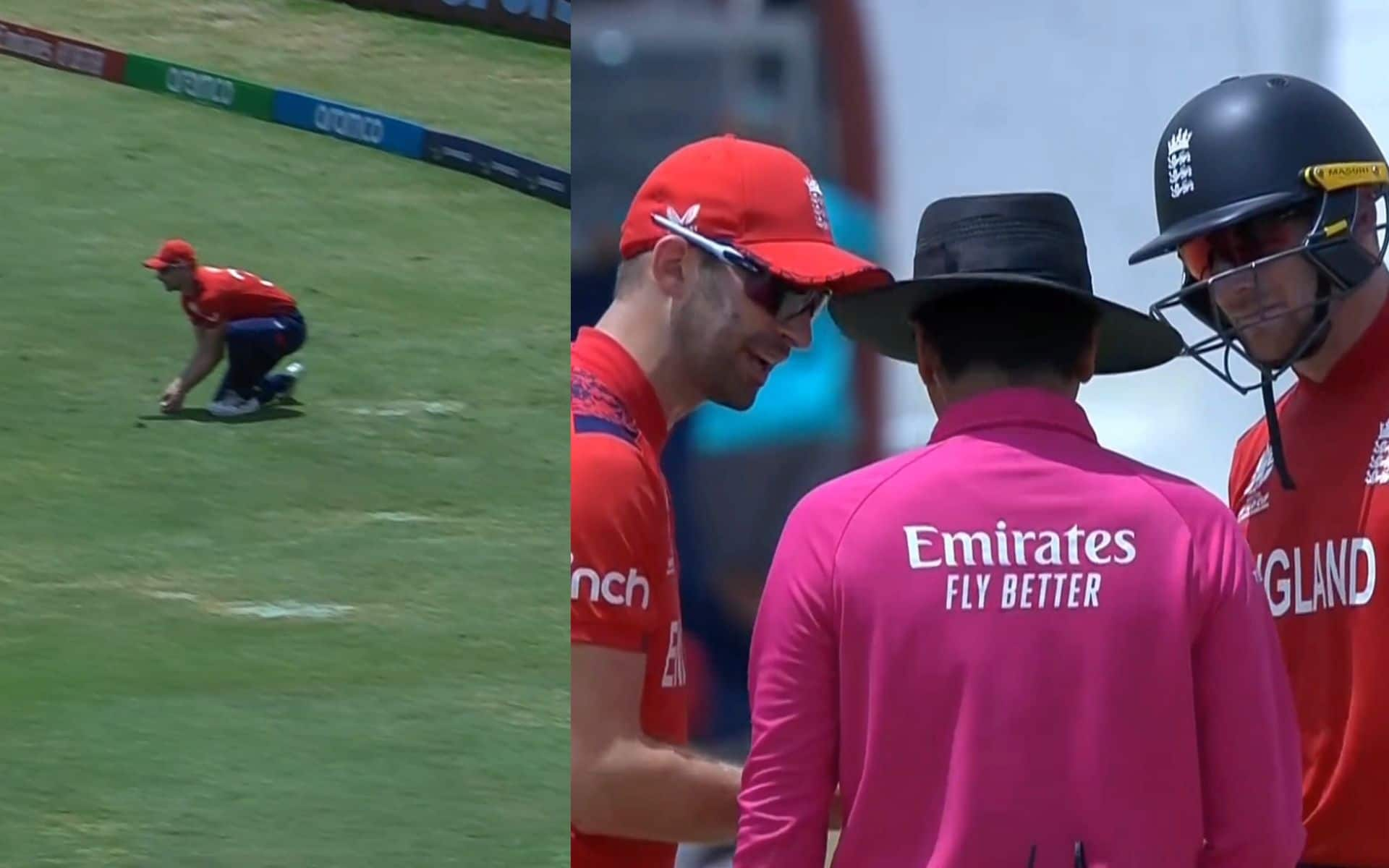 Mark Wood, Jos Buttler having an animated discussion with the umpire (X.com)