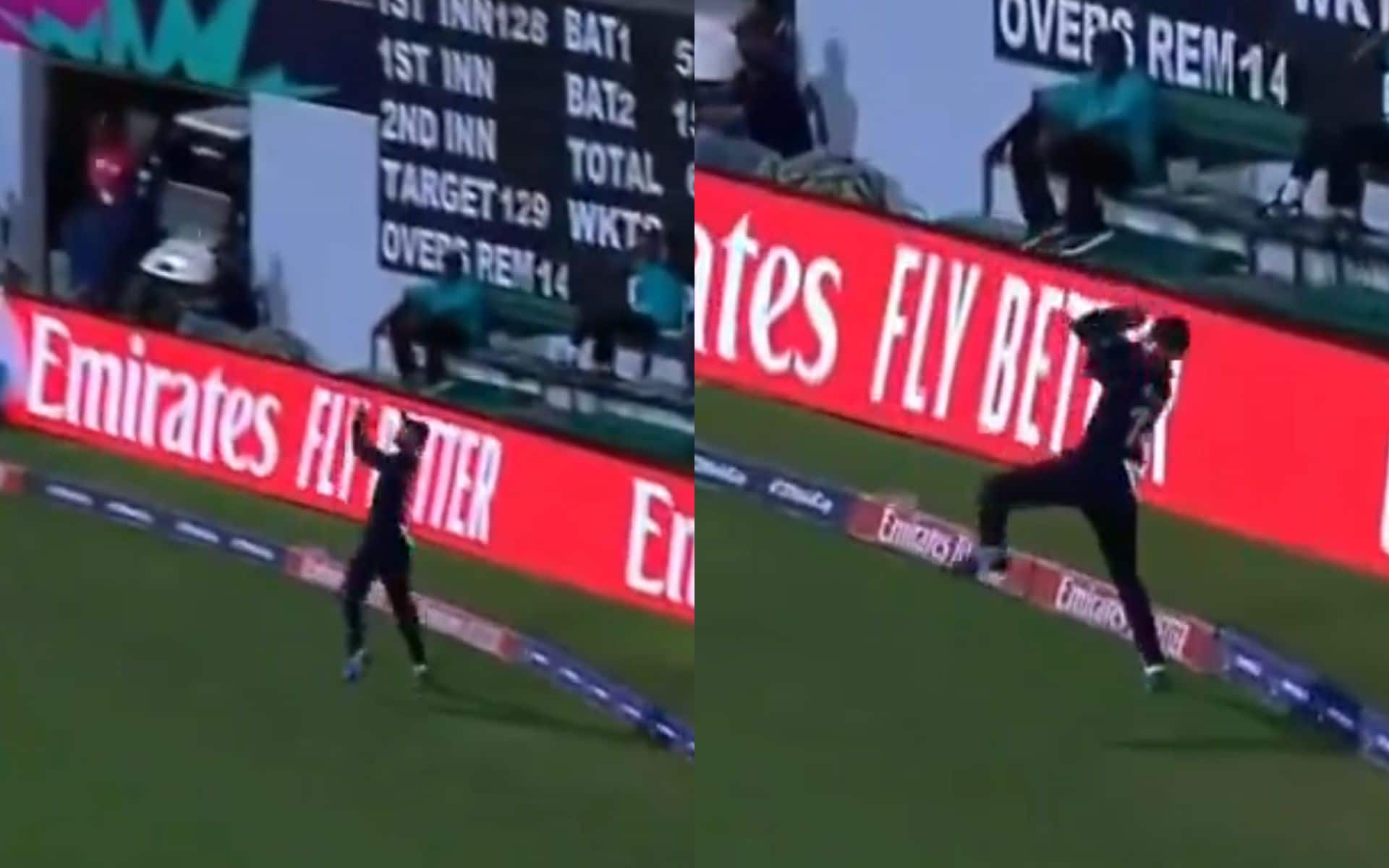 Milind Kumar taking a brilliant catch to pick up Johnson Charles's wicket [X]