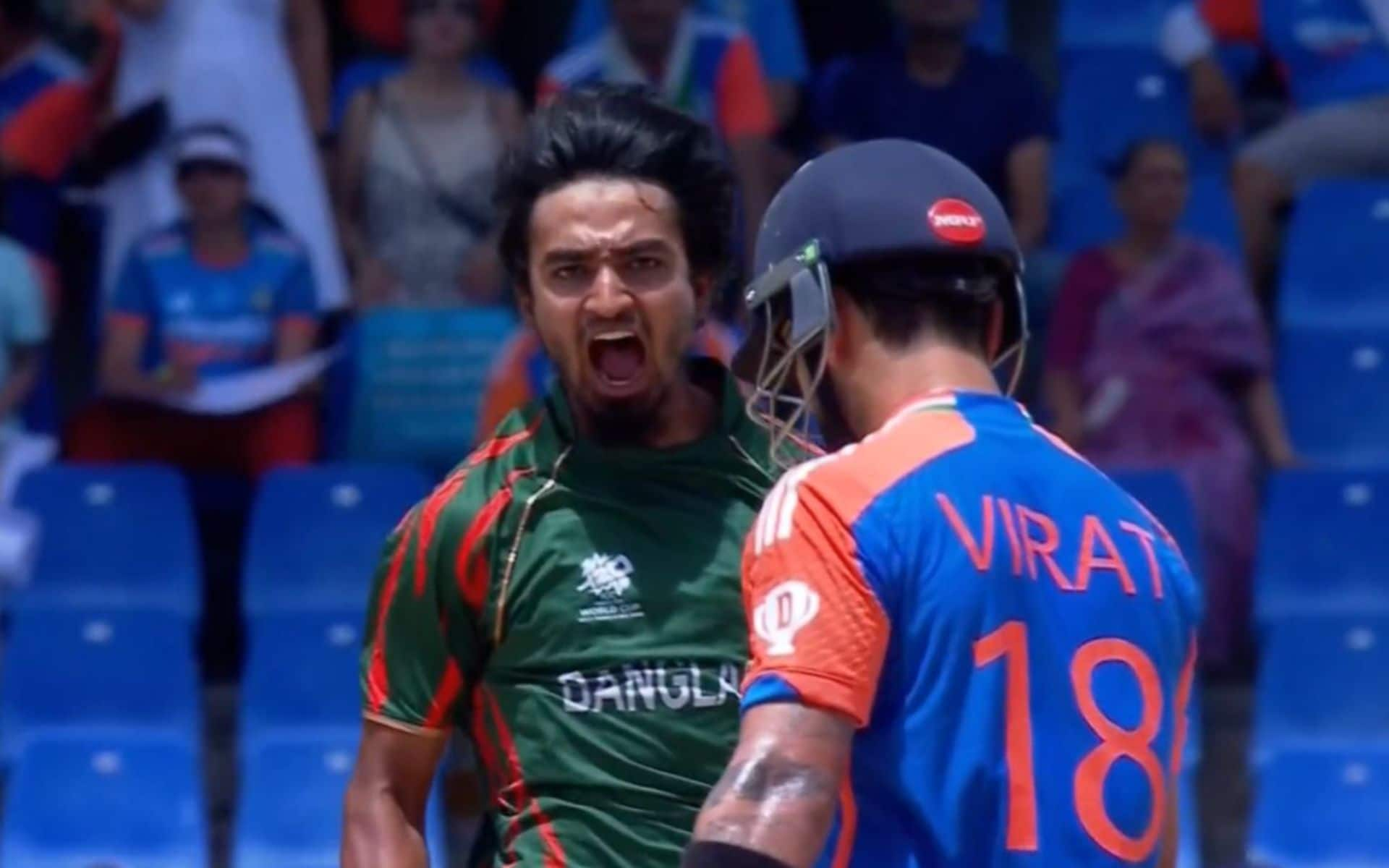 Tanzim Hasan unleashed a loud roar after Kohli's wicket (X.com)