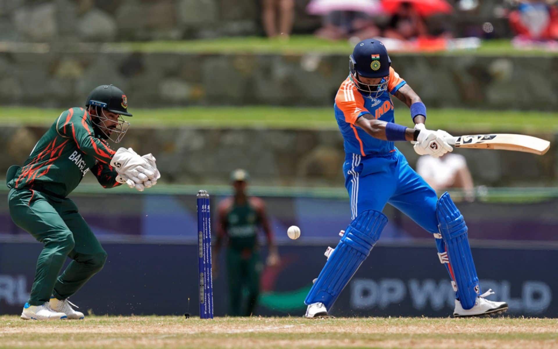 Hardik Pandya in action against Bangladesh at Antigua (AP)