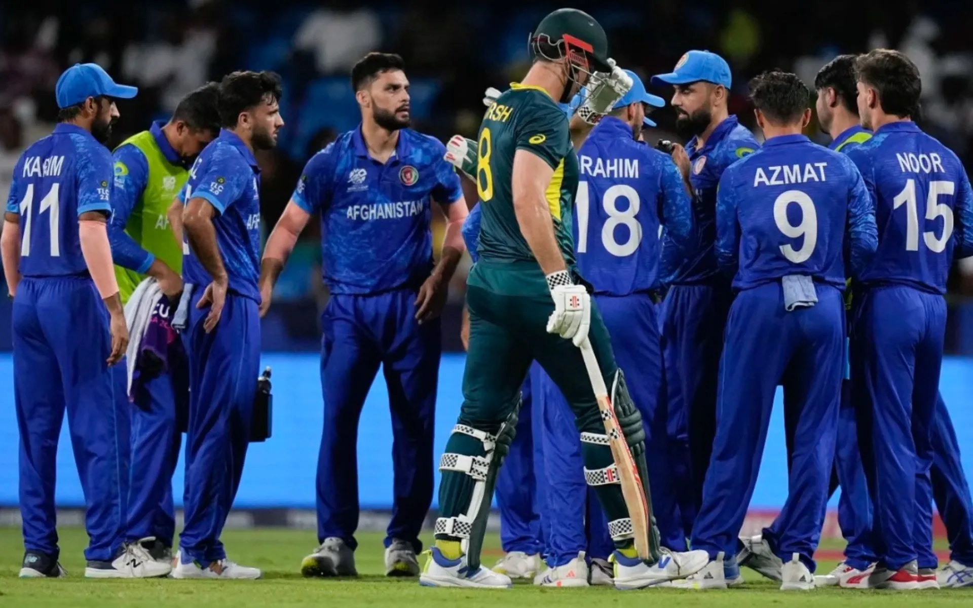 Afghanistan players celebrating the departure of Mitchell Marsh (AP)