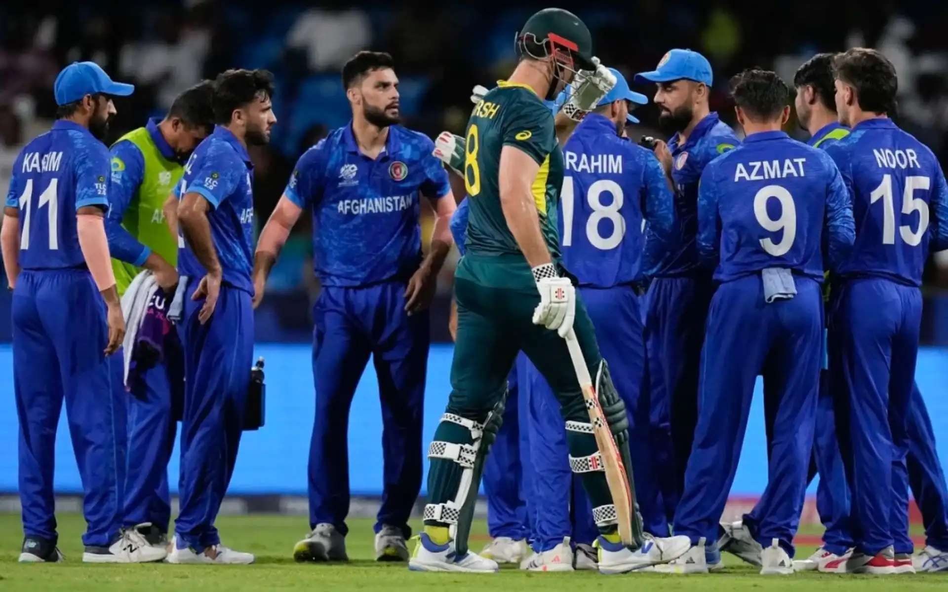 Afghanistan players celebrating the departure of Mitchell Marsh (AP)
