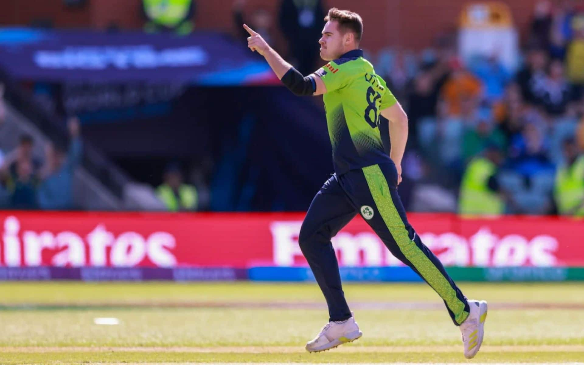 Josh Little celebrating his hat-trick against NZ at the 2022 T20 World Cup (AP)