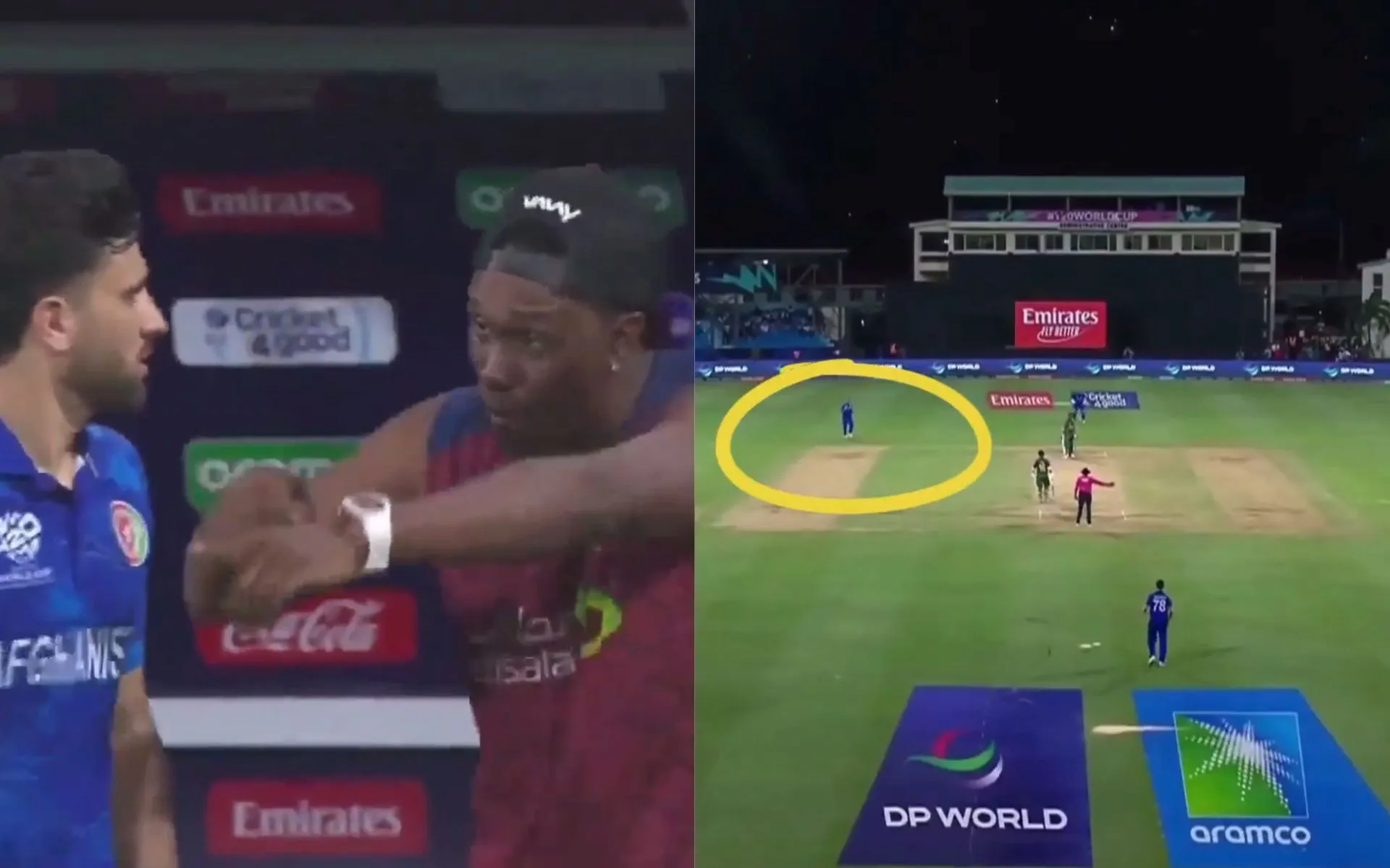Dwayne Bravo telling Fazalhaq Farooqi an important formula during BAN vs AFG (X.com)