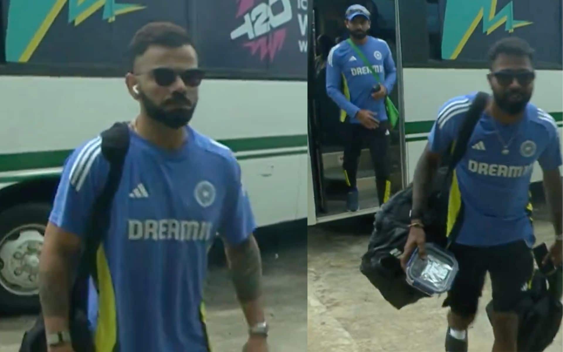 Virat Kohli and Hardik Pandya coming out of team bus (X.com)