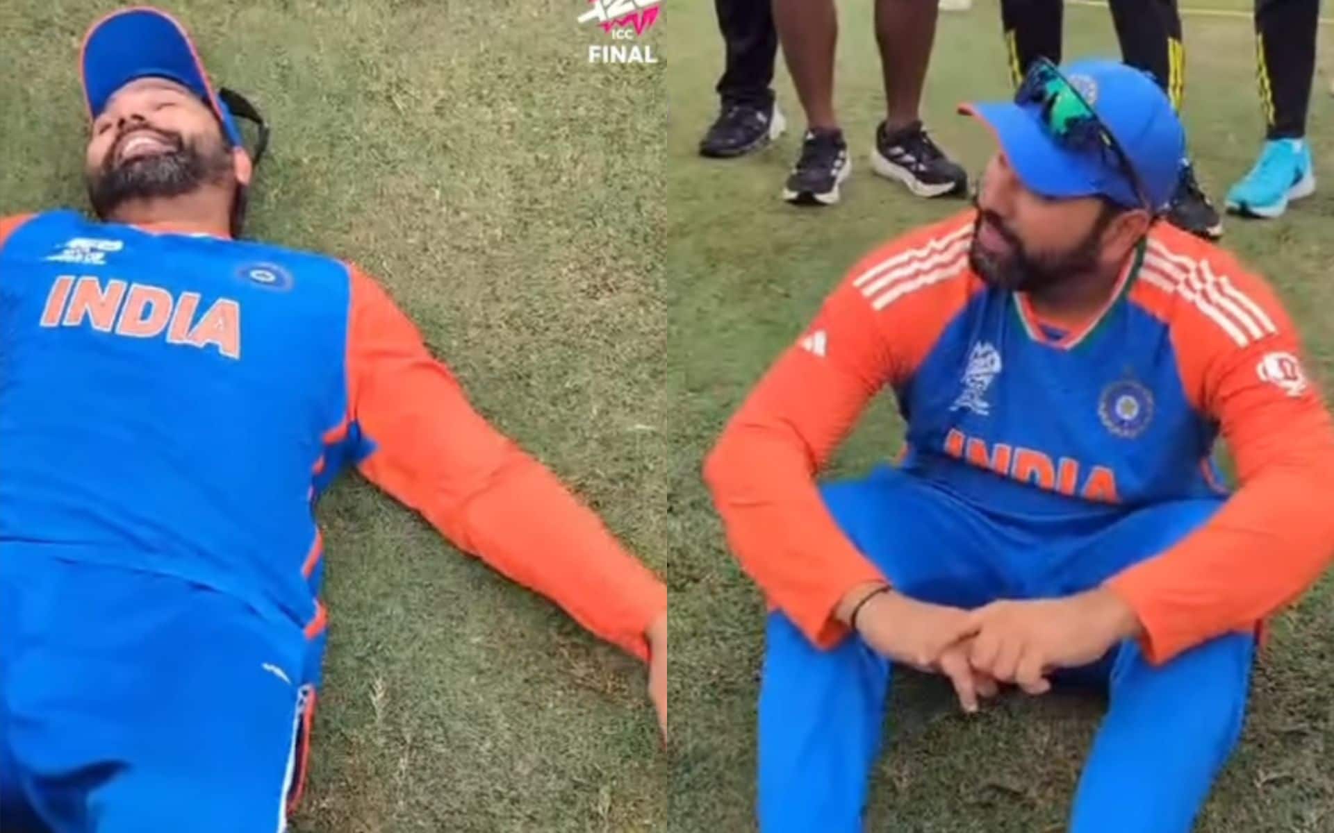 Rohit Sharma lying on the Barbados ground (X.com)