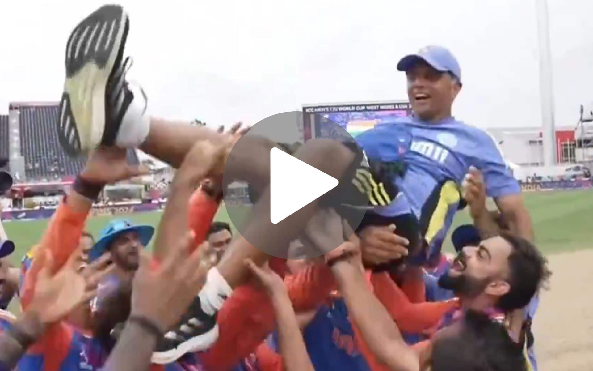 [Watch] Kohli And Other Indian Players Lift Rahul Dravid As He Signs Off With World Cup Trophy