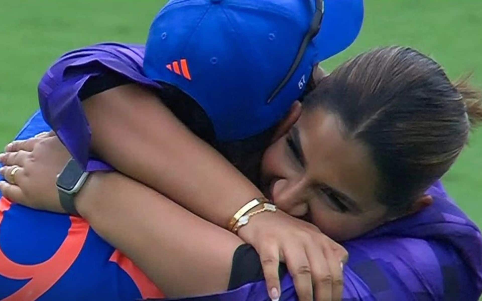 Jasprit Bumrah with wife Sanjana Ganesan after the T20 World Cup 2024 final (x.com)