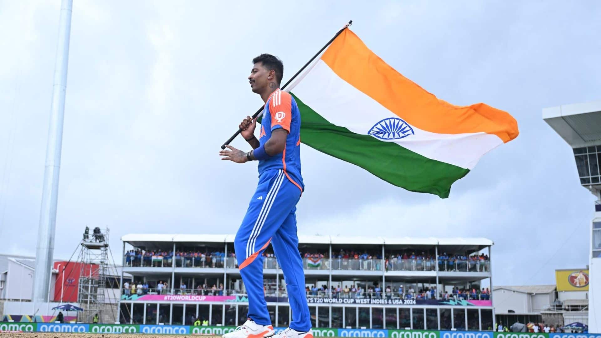 Pandya with the national flag after winning T20 WC [X]