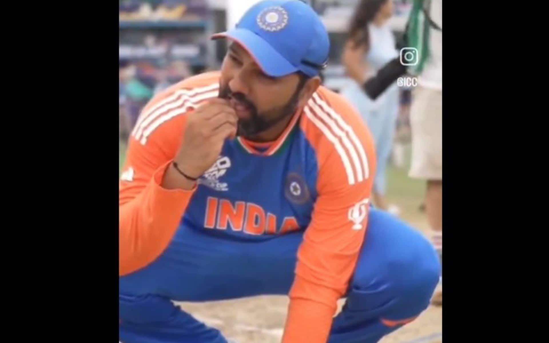 Rohit eating grass off the Barbados surface [X]
