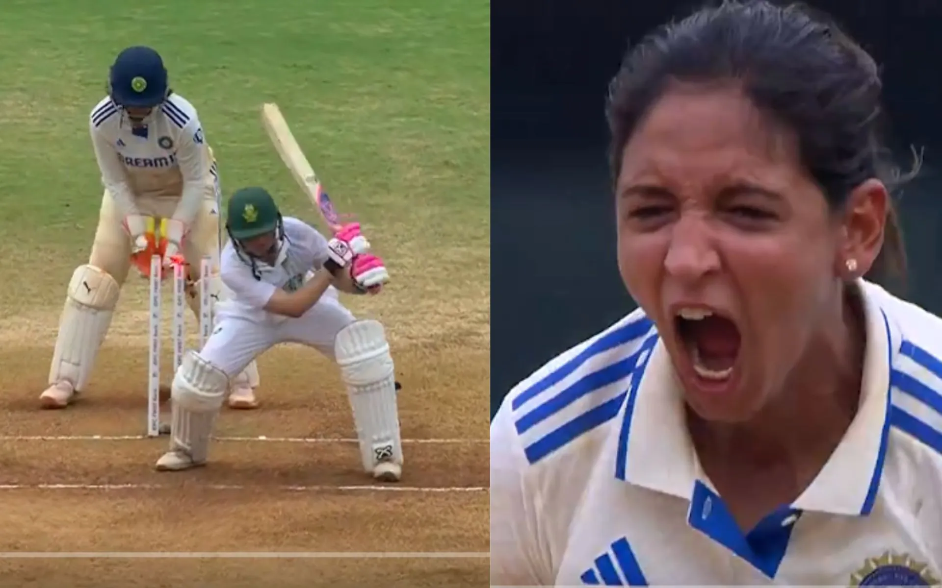 Harmanpreet Kaur gets Sune Luus out on 109 in one-off Test at Chennai (X.com)