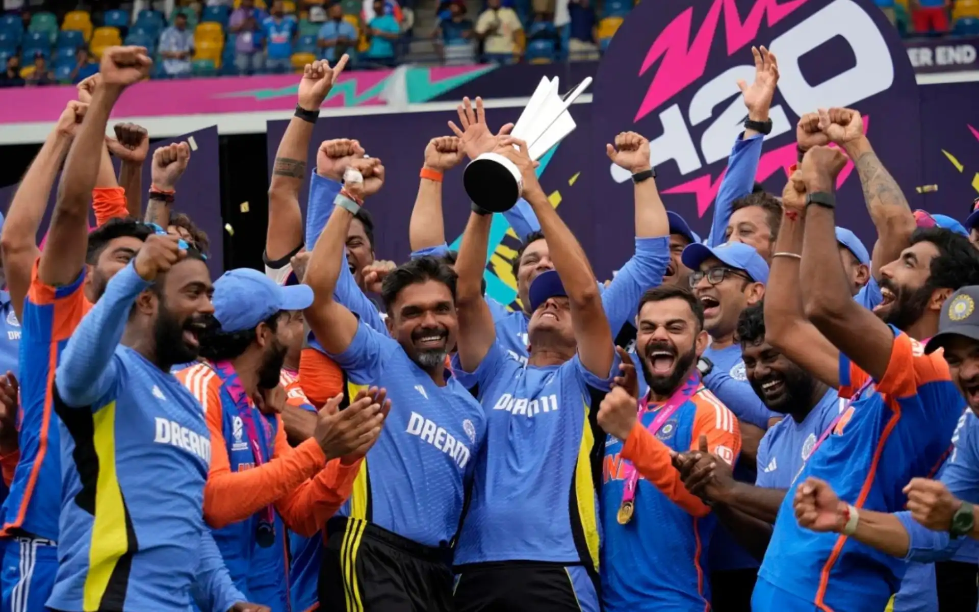 Indian players with the 2024 T20 World Cup trophy (AP)