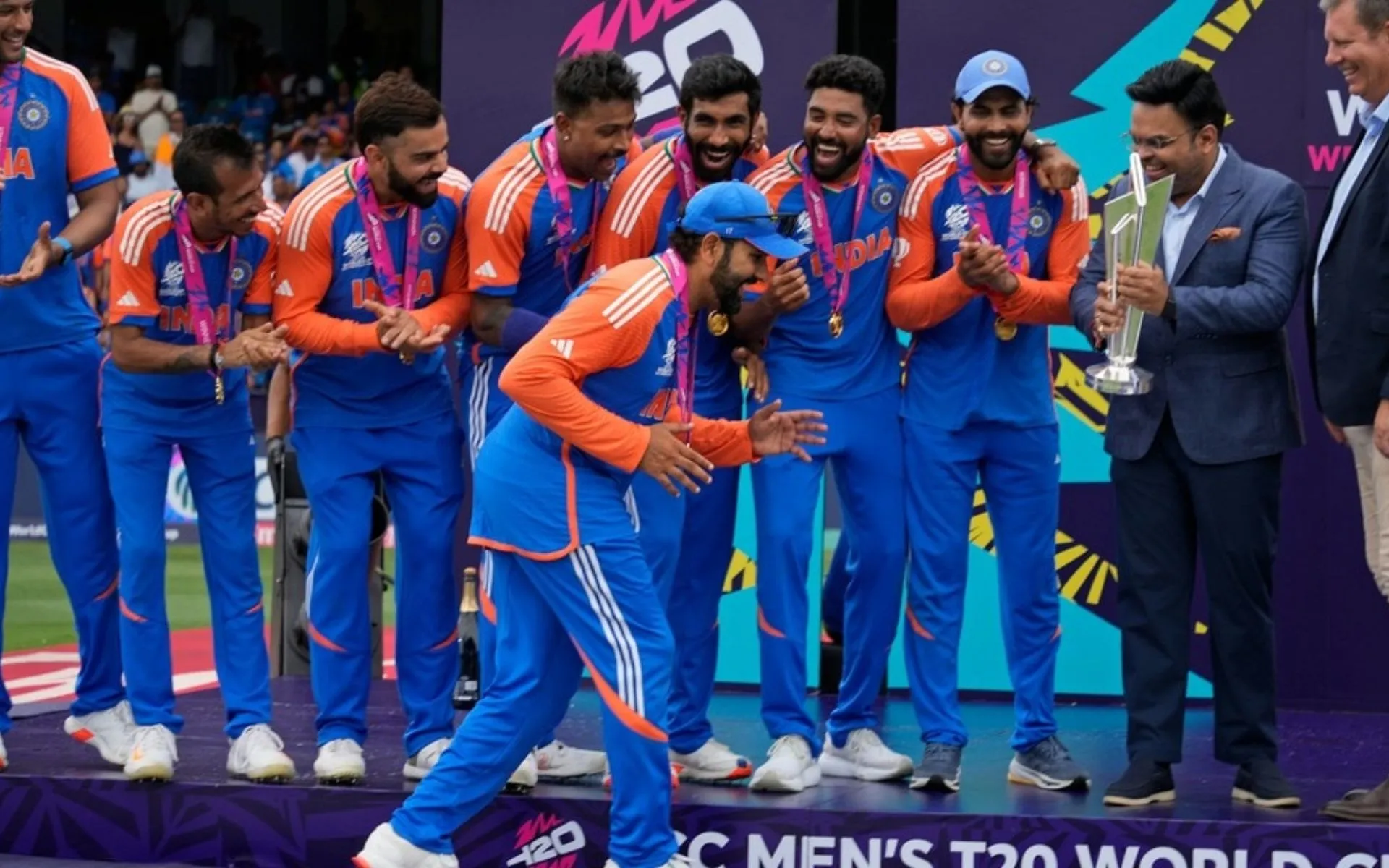 Rohit Sharma mimicking Ric Flair's strut (X.com)