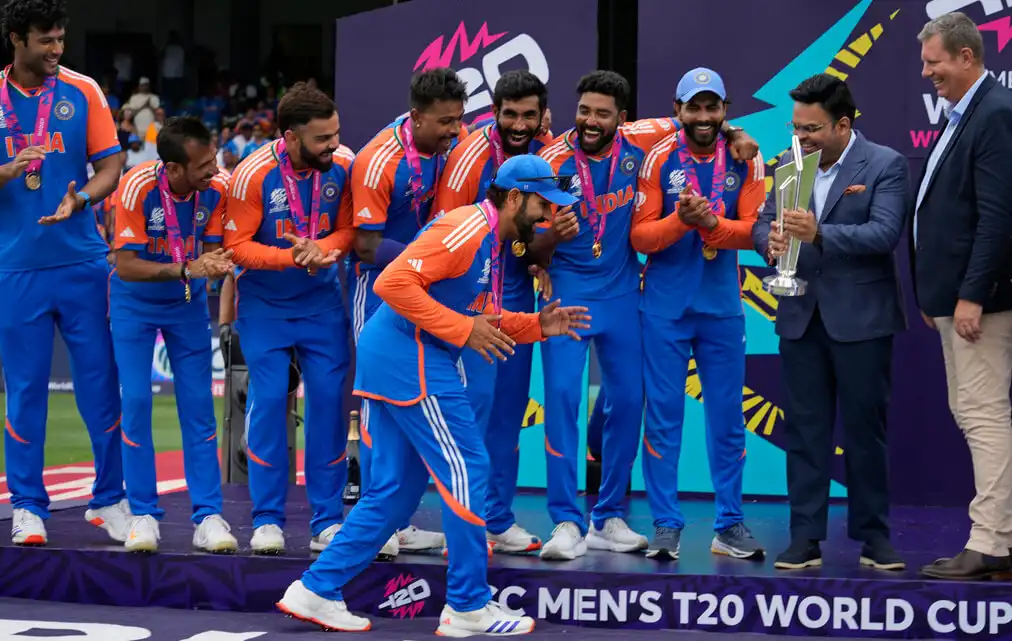 Team India receiving the WC trophy (AP)