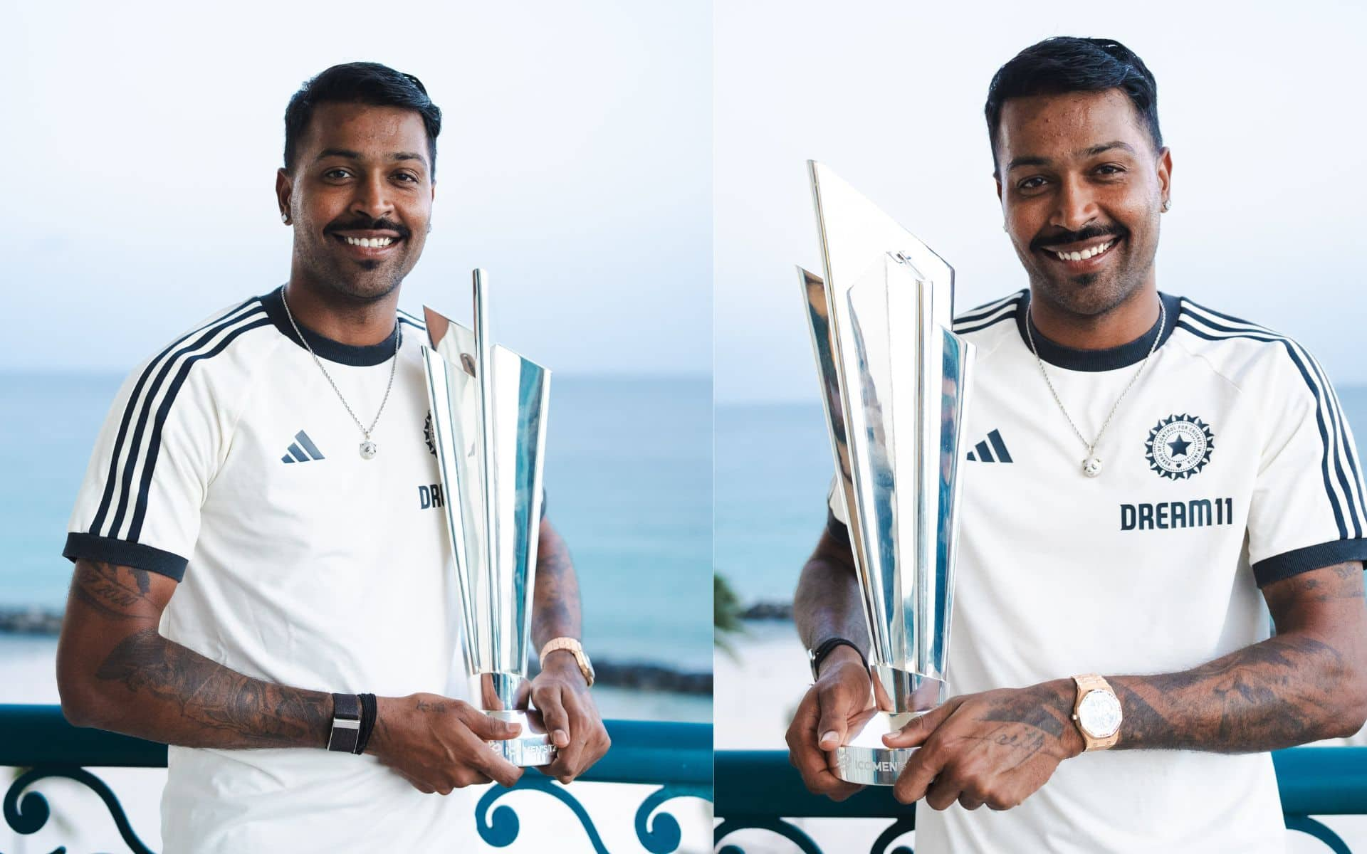 Hardik Pandya poses with T20 World Cup trophy [X.com]