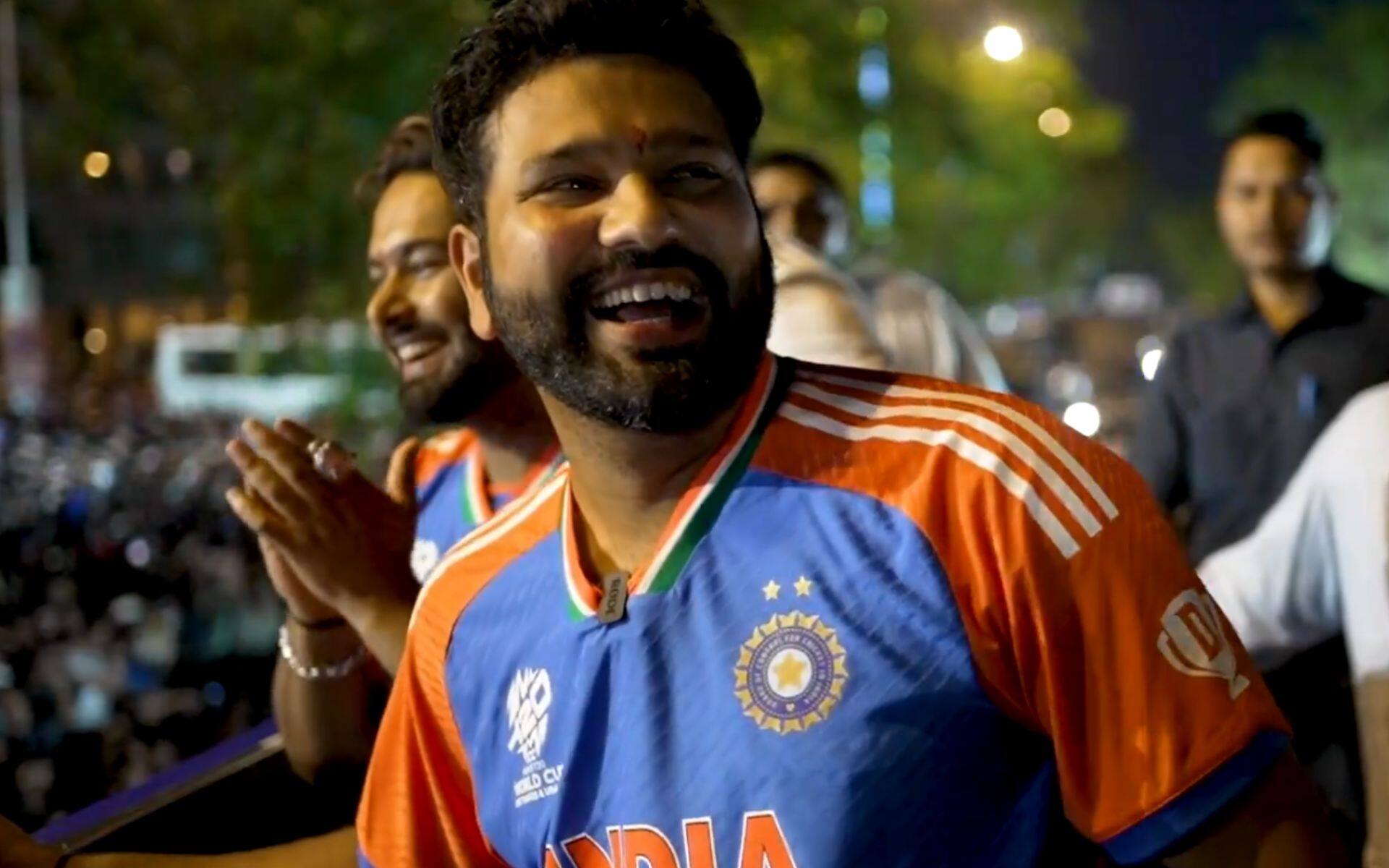 Rohit Sharma during victory parade (X.com)