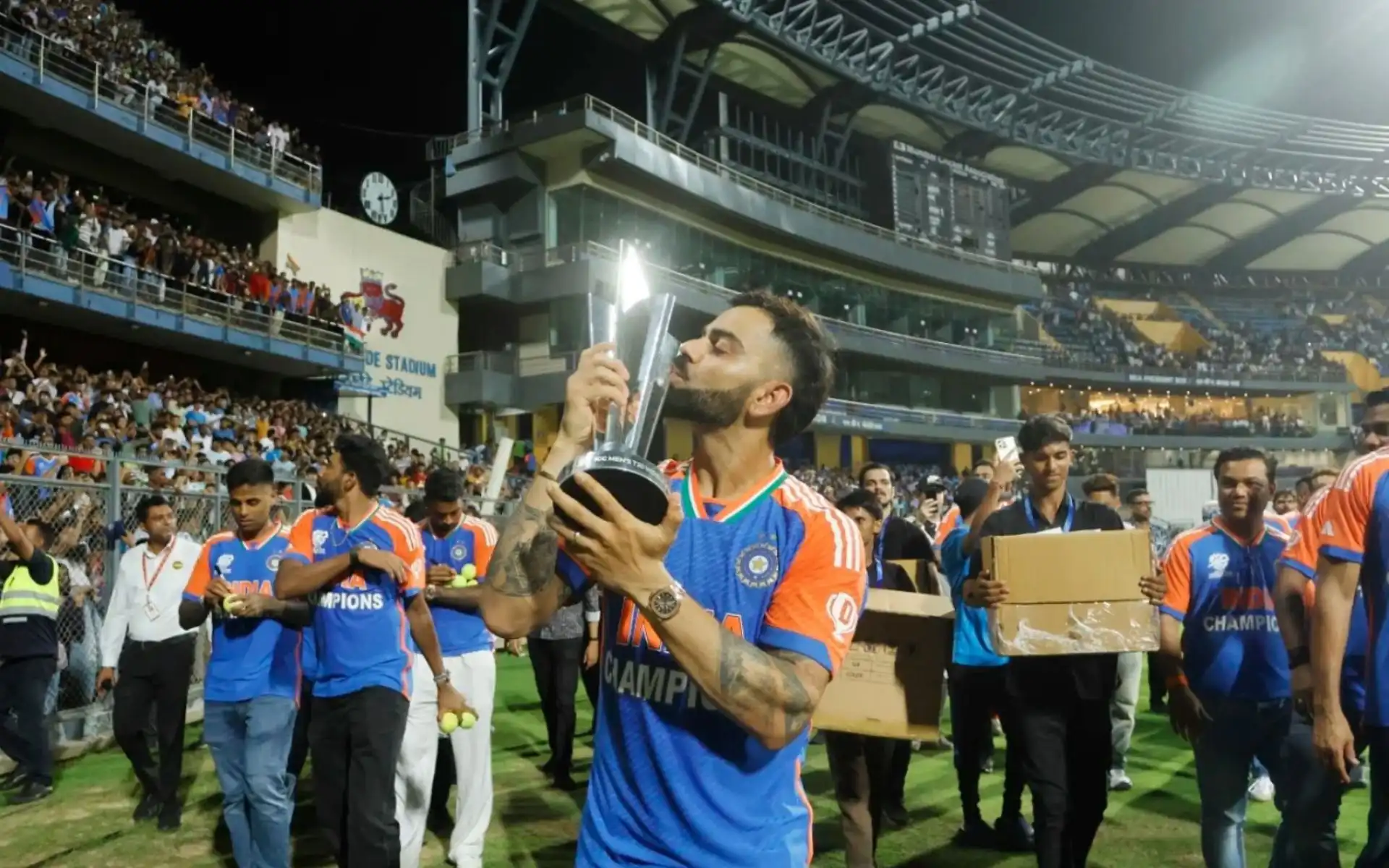 Virat Kohli during India's T20 World Cup 2024 winning celebration in Mumbai (BCCI)