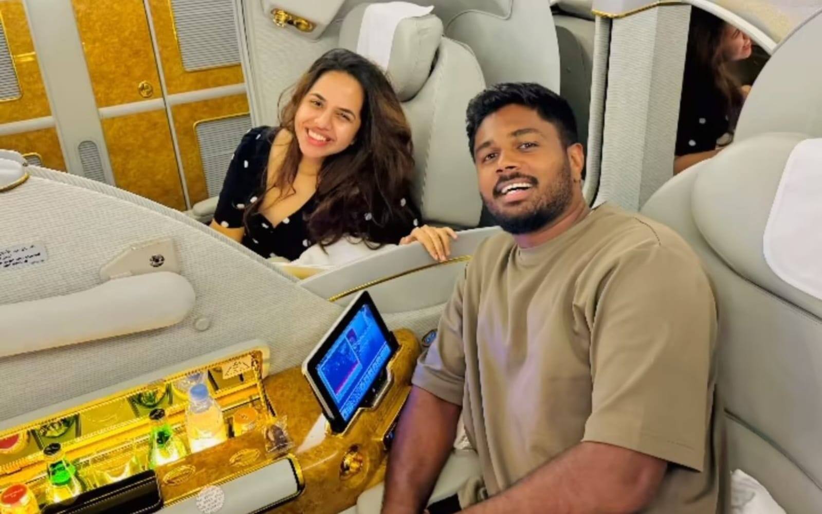 Sanju Samson boards the flight to Harare with wife, Charulatha [IG/Charulatha Samson]