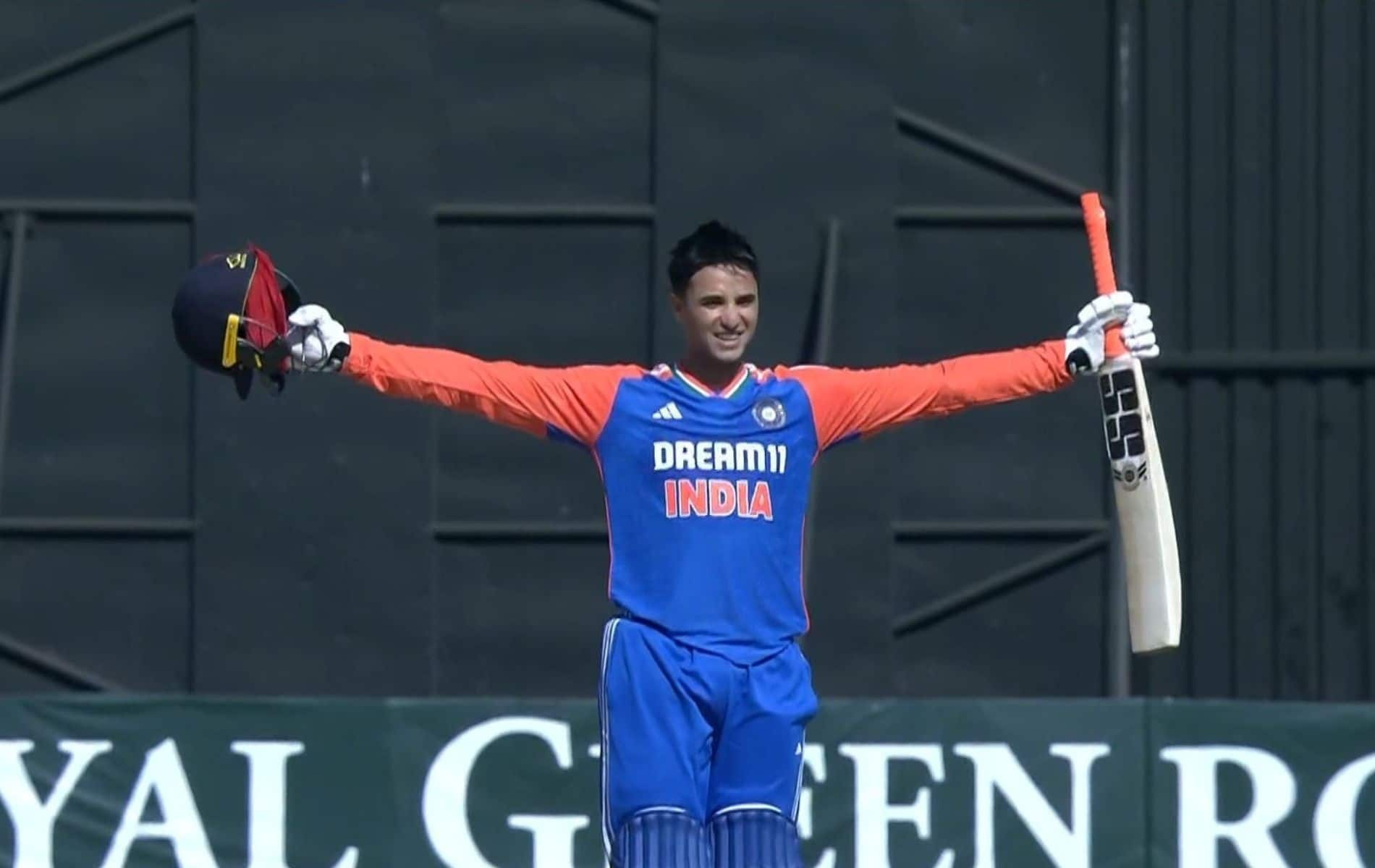 Abhishek Sharma celebrating his maiden T20I century (X.com)