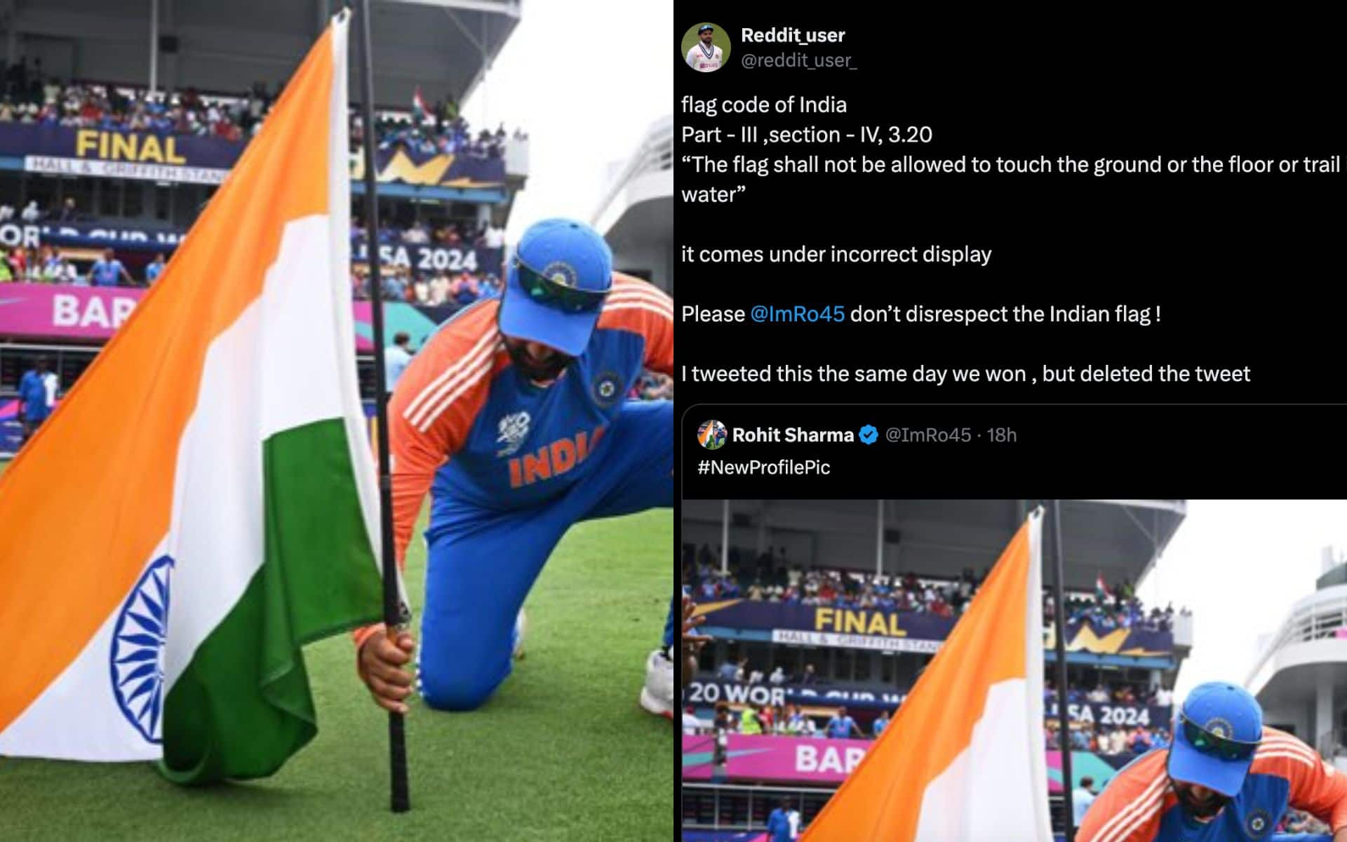 Netizens accused Rohit of breaching flag code [X]