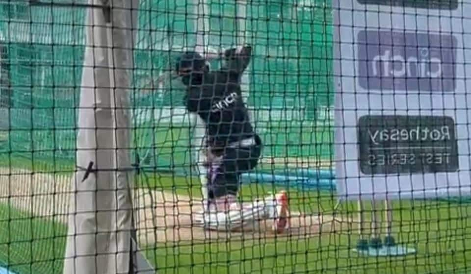 James Anderson during his batting drills ahead of his final test [x.com]