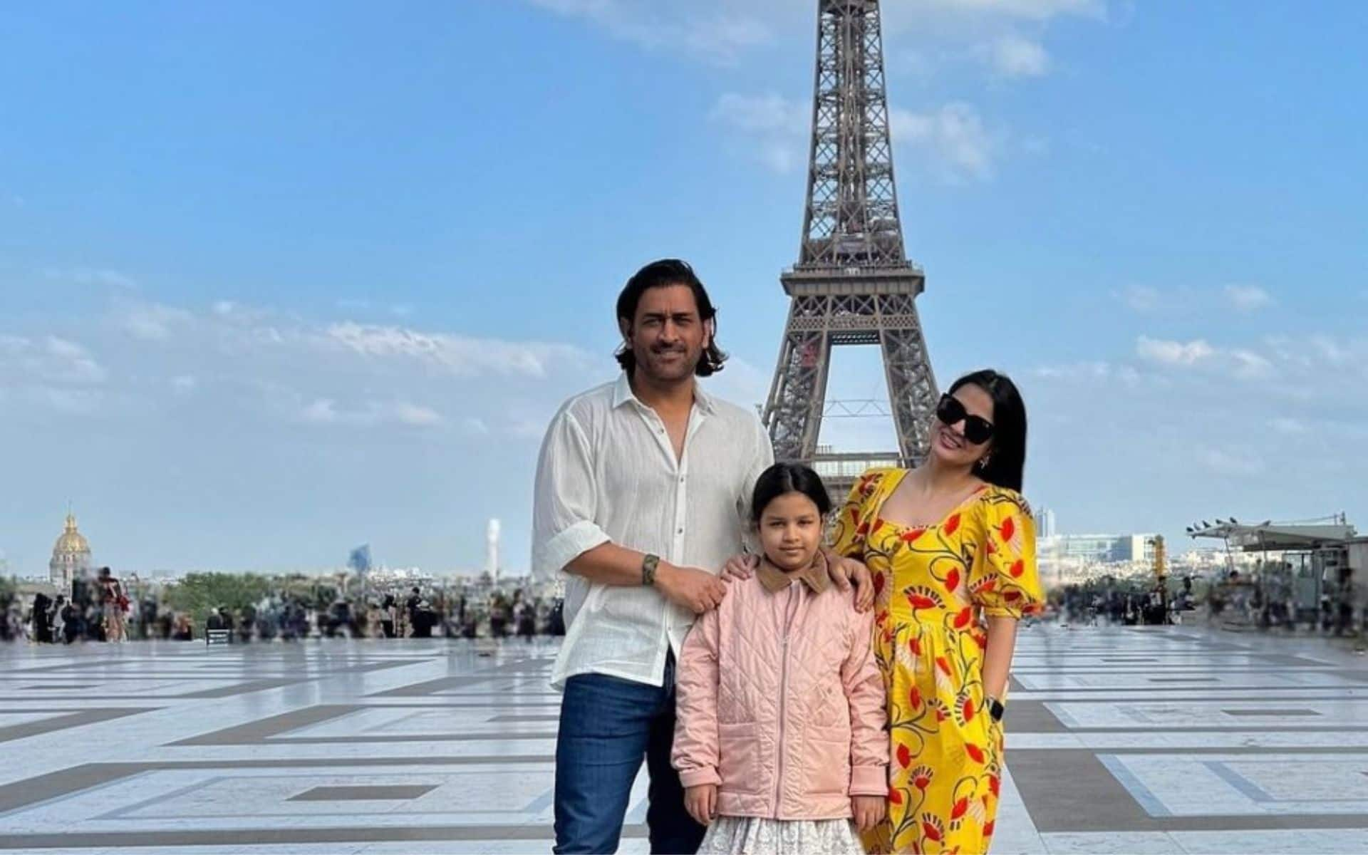 MS Dhoni and Sakshi Dhoni with their daughter Ziva in Paris [X.com]