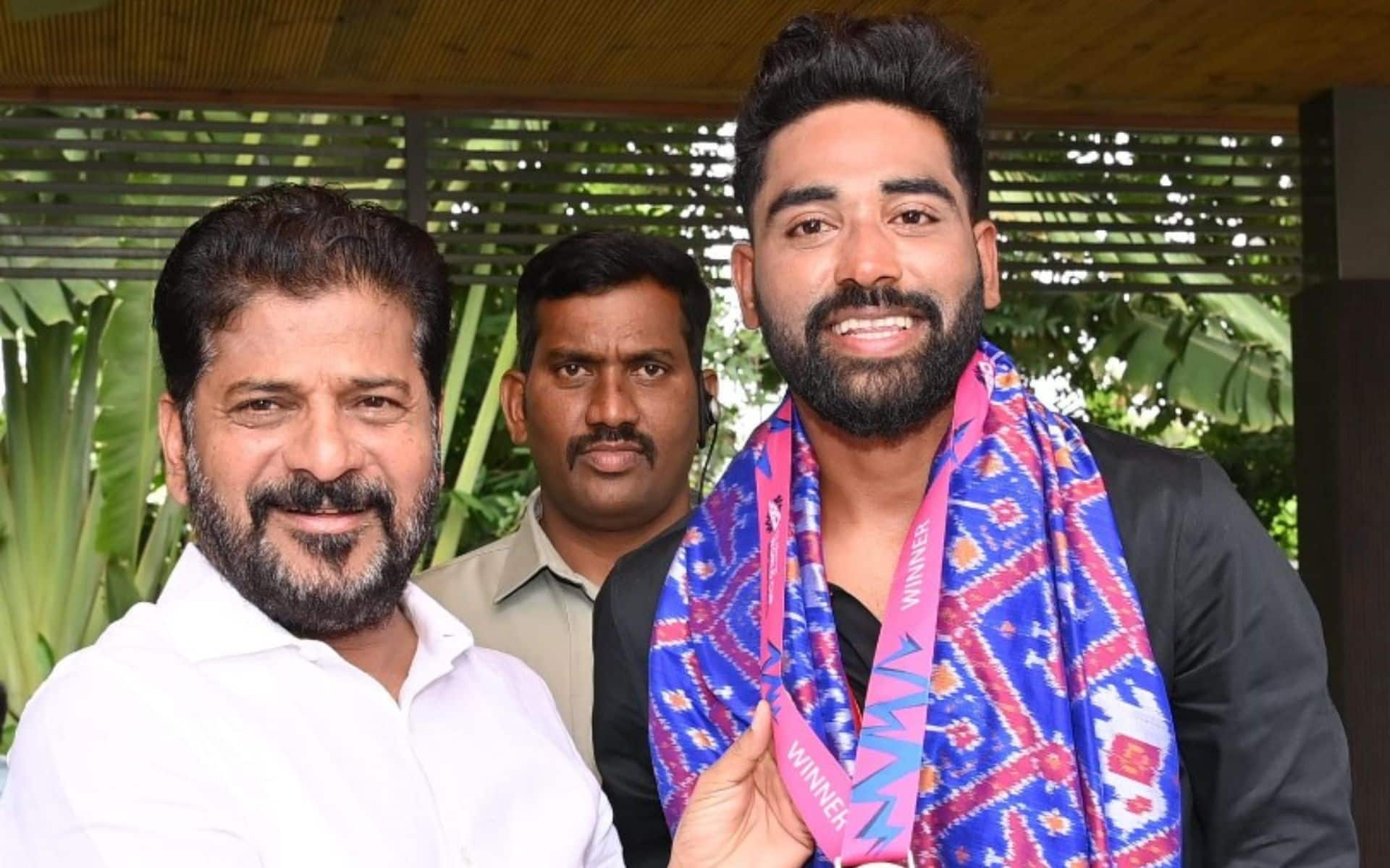 Mohammed Siraj felicitated by Telangana CM Post T20 WC Win (x.com)