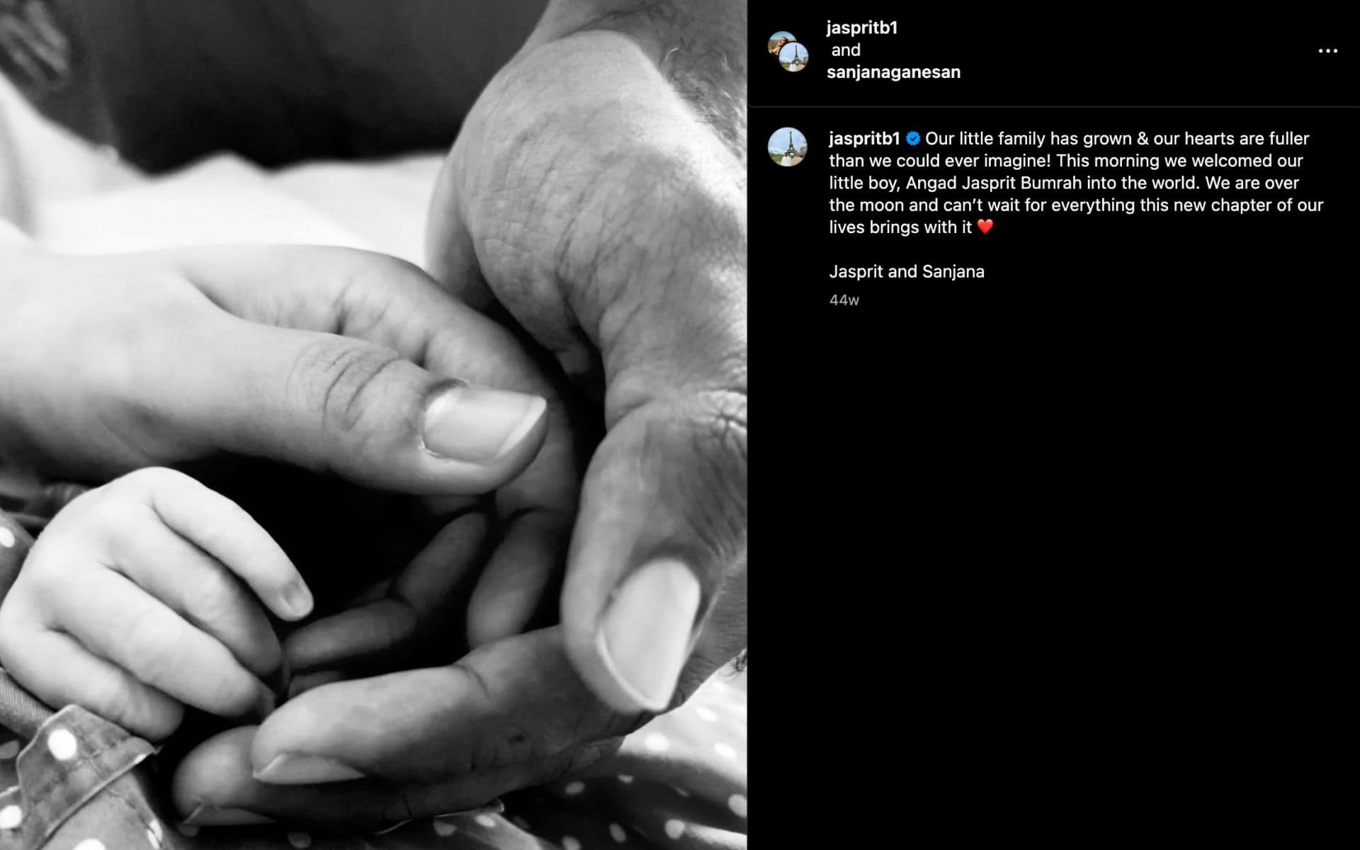 Jasprit Bumrah's post for his Son's birth [X.com]